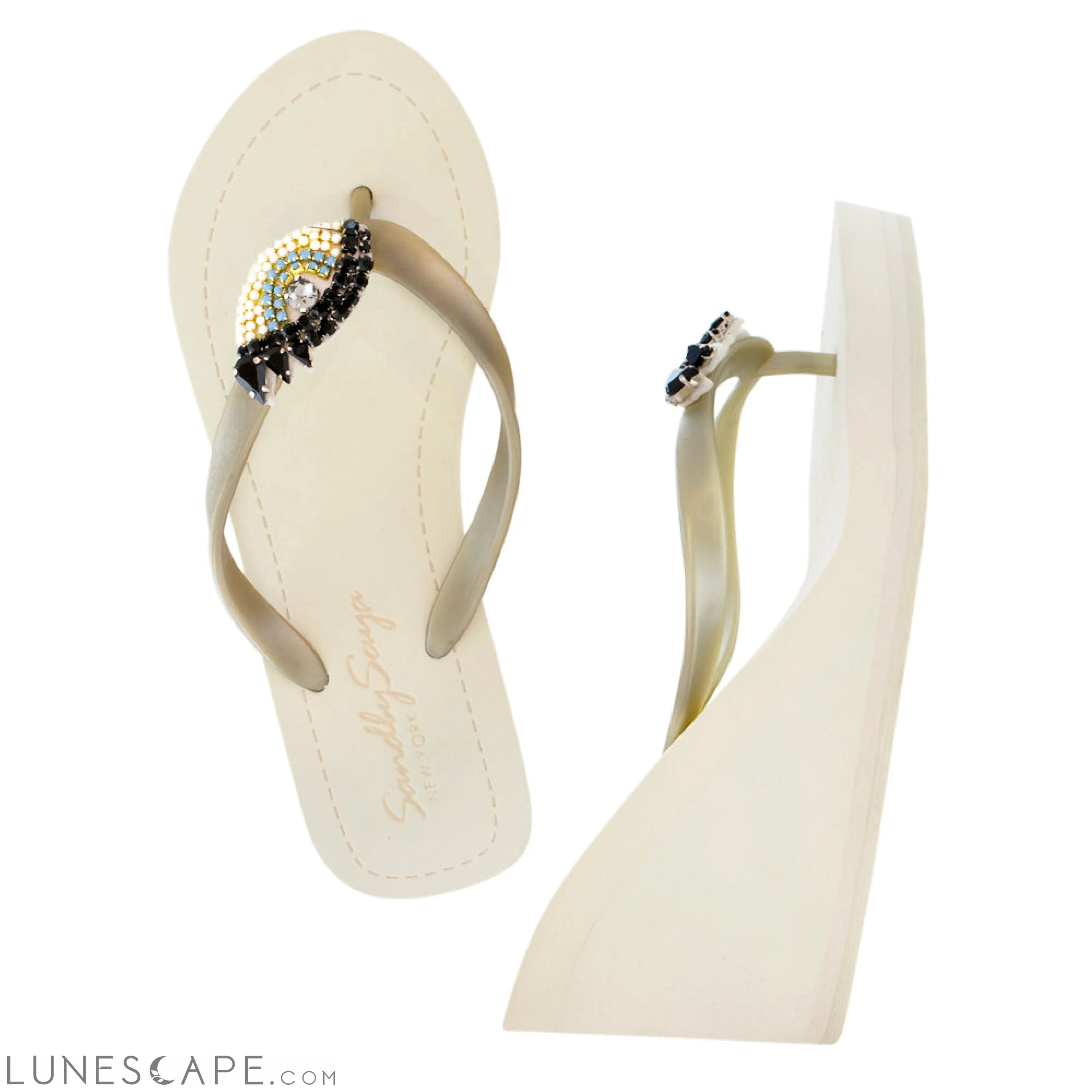 Eyes - Rhine Stone Embellished Women's High Wedge Flip Flops Sandal LUNESCAPE