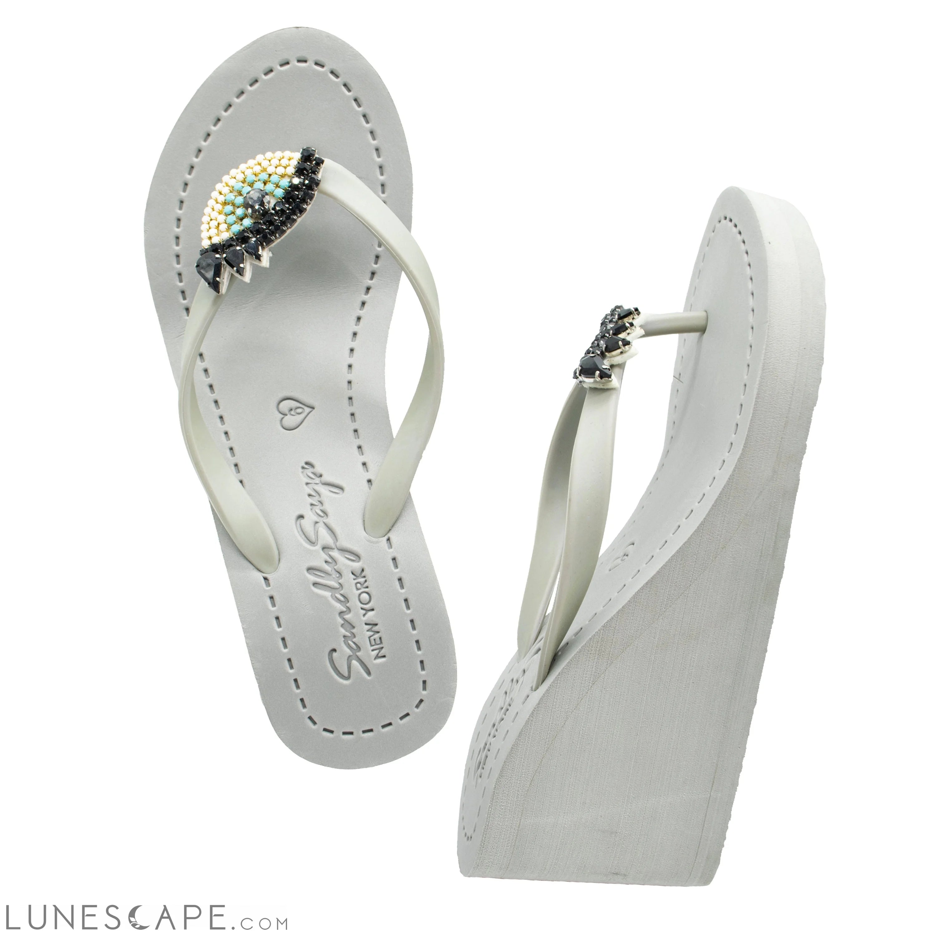 Eyes - Rhine Stone Embellished Women's High Wedge Flip Flops Sandal LUNESCAPE