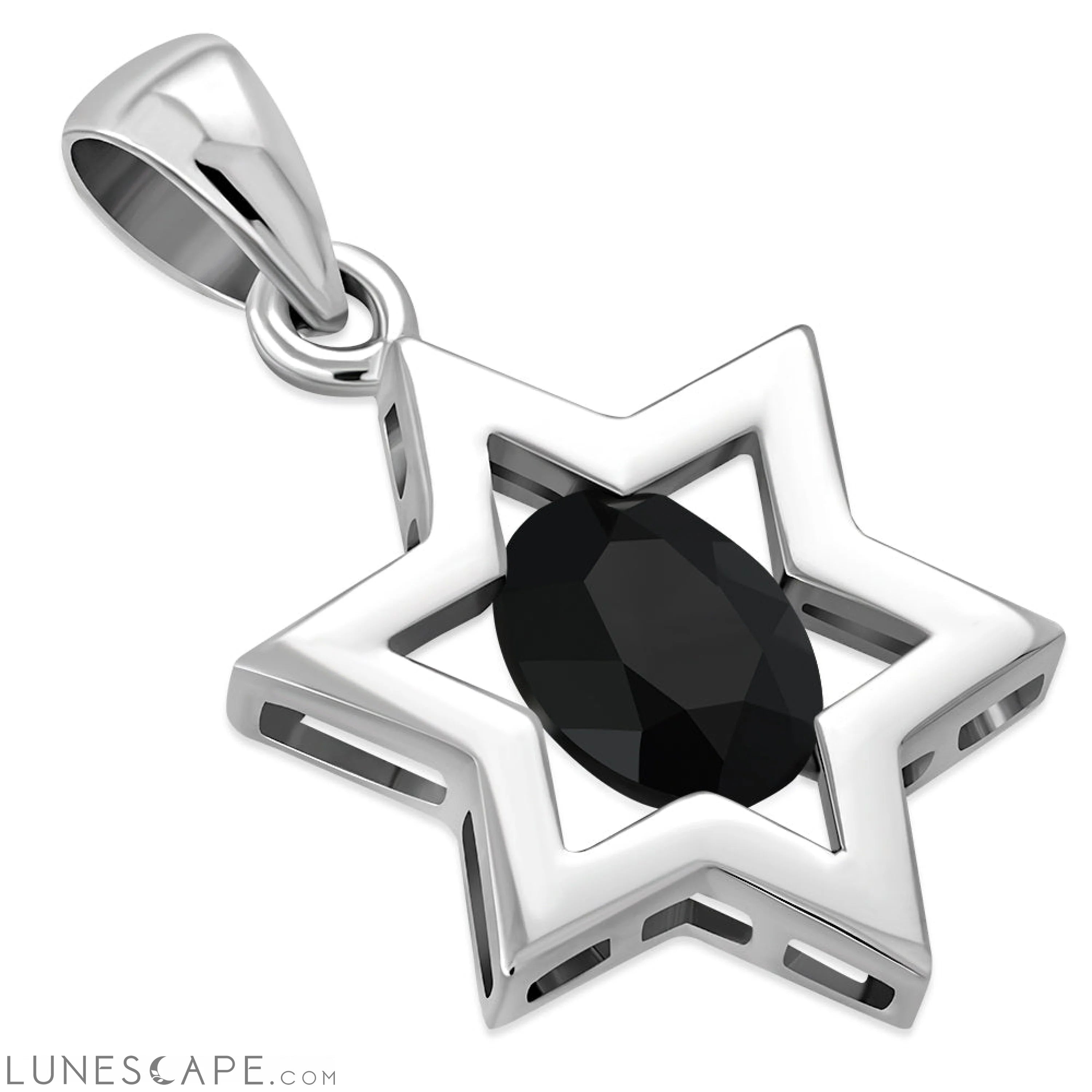 Faceted Black Onyx Star of David Silver Pendant LUNESCAPE