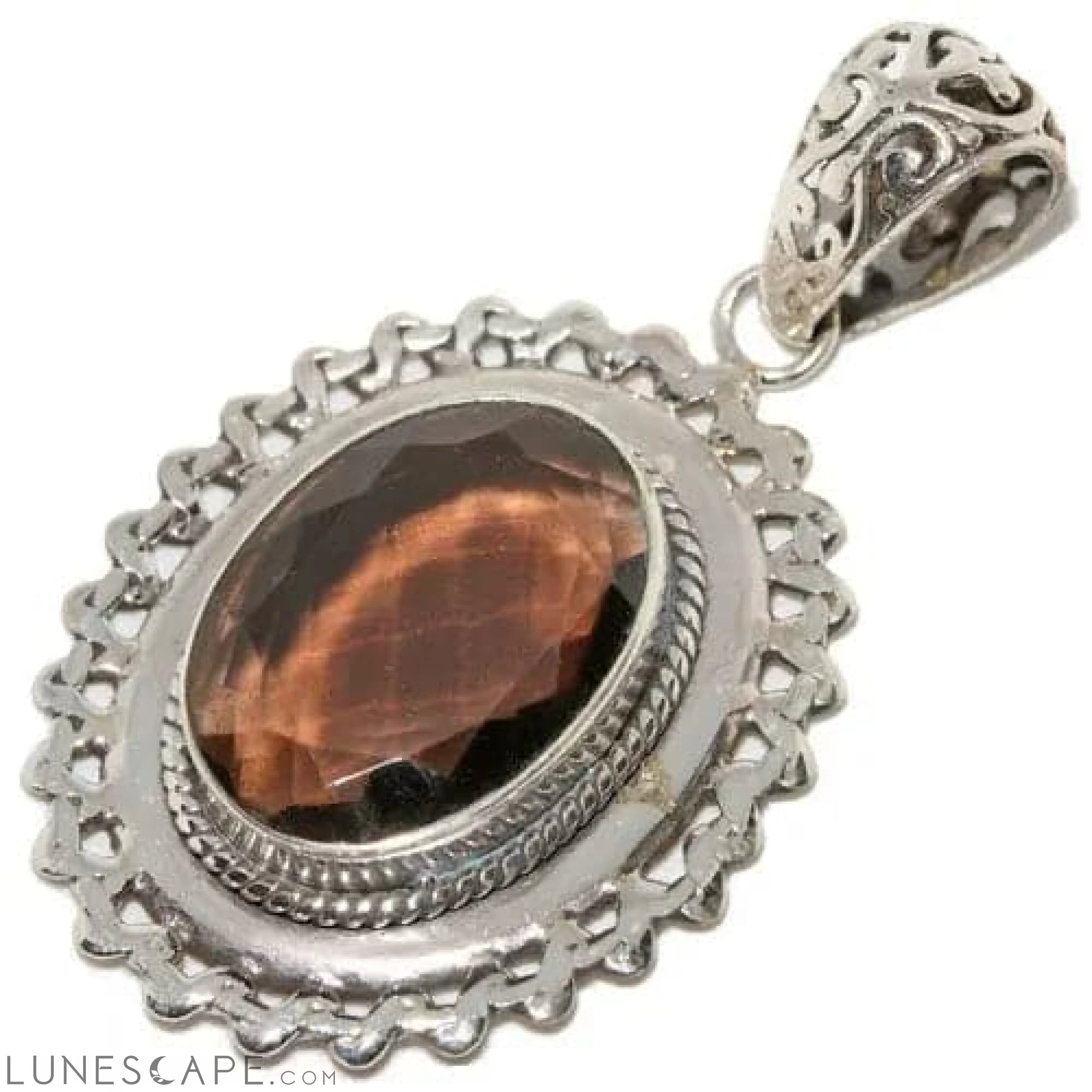 Faceted Smoky Quartz Sterling Silver Pendant LUNESCAPE