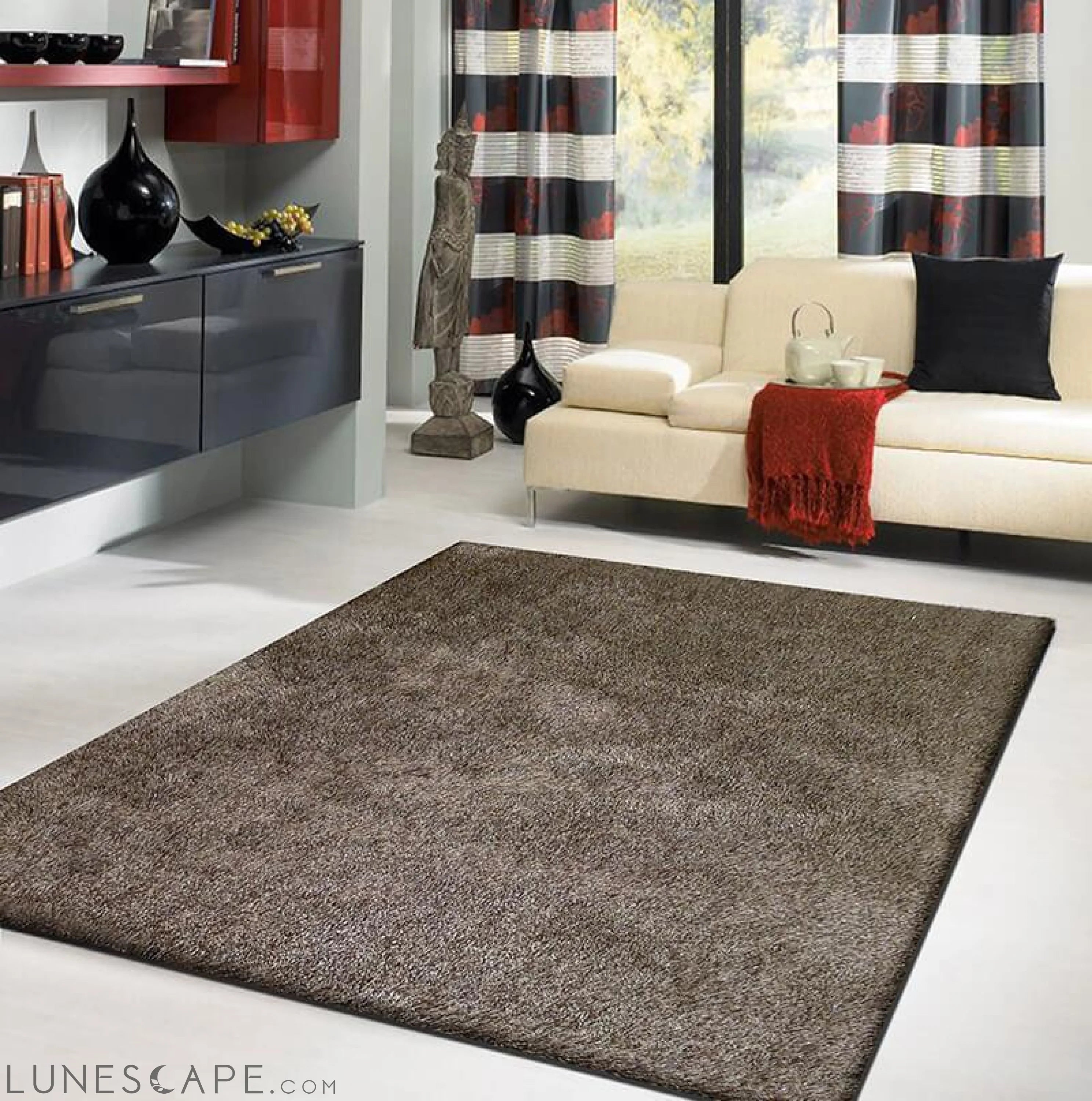 Fancy Collection Solid Brown Shag Area Rug LUNESCAPE