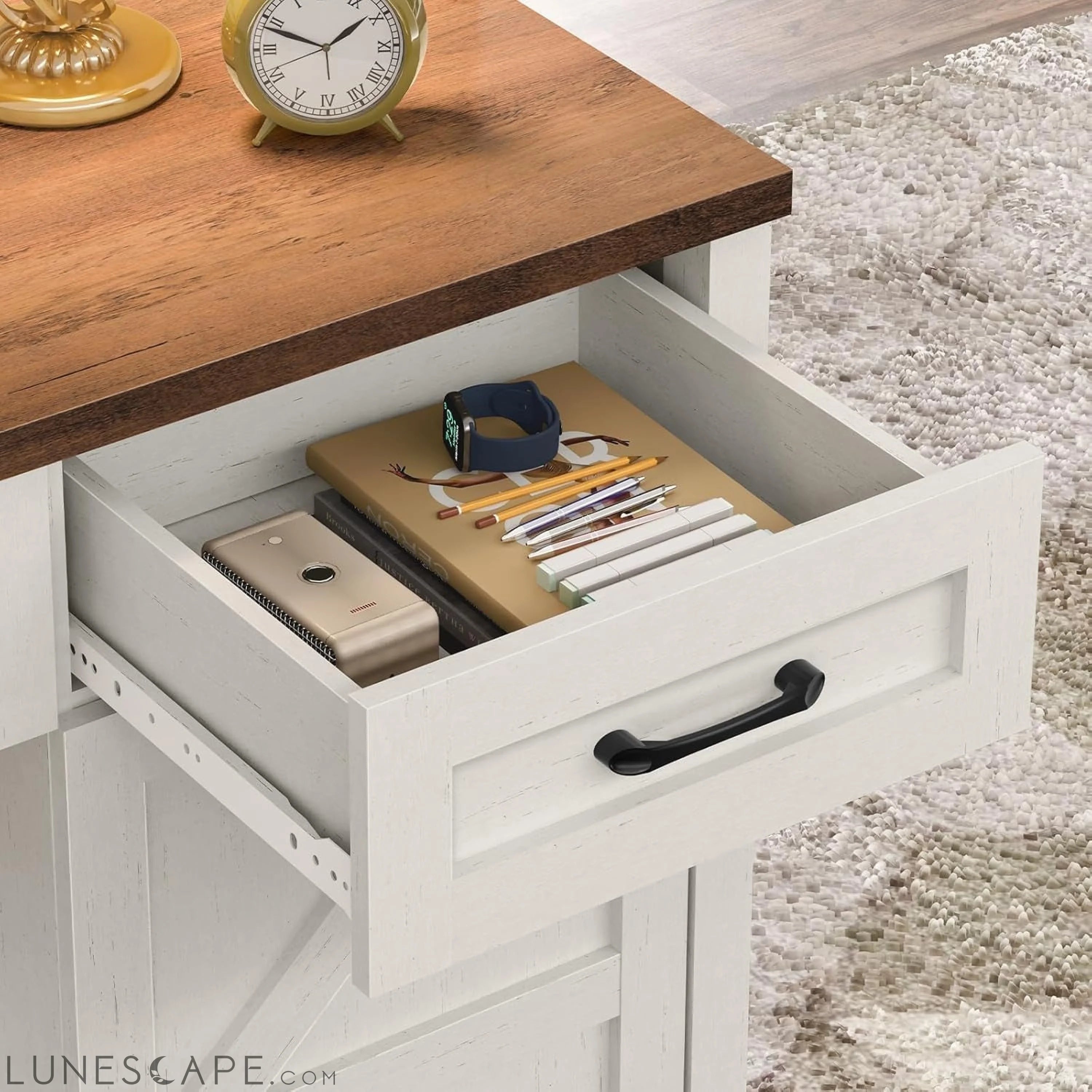Farmhouse 47" Executive Desk, Computer Desk with Drawers and Storage LUNESCAPE