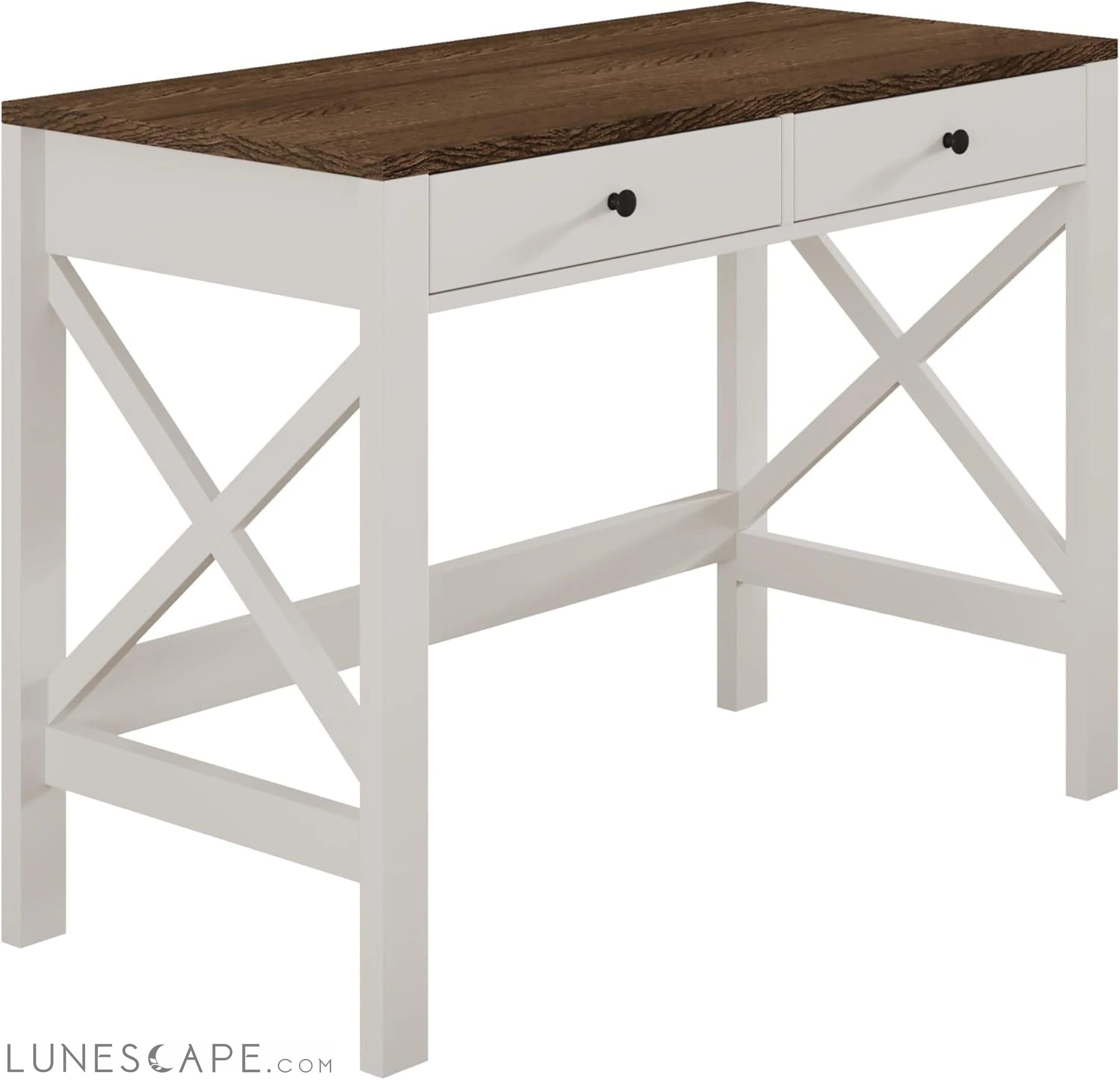 Farmhouse Desk 39" Computer Desk with Drawers, Small Study Writing LUNESCAPE
