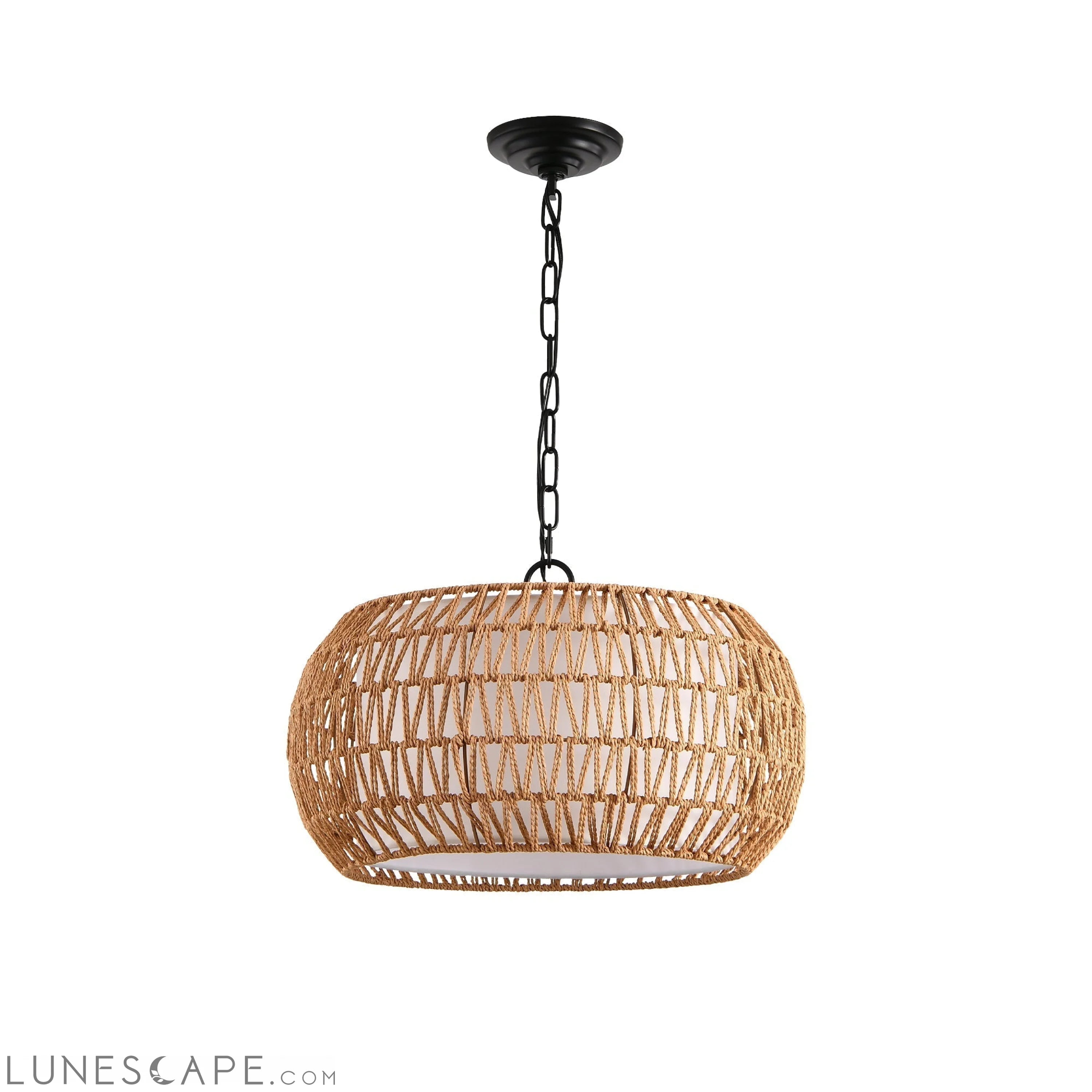 Farmhouse Pendant Light with Adjustable Height, Boho Woven Jute Rope LUNESCAPE