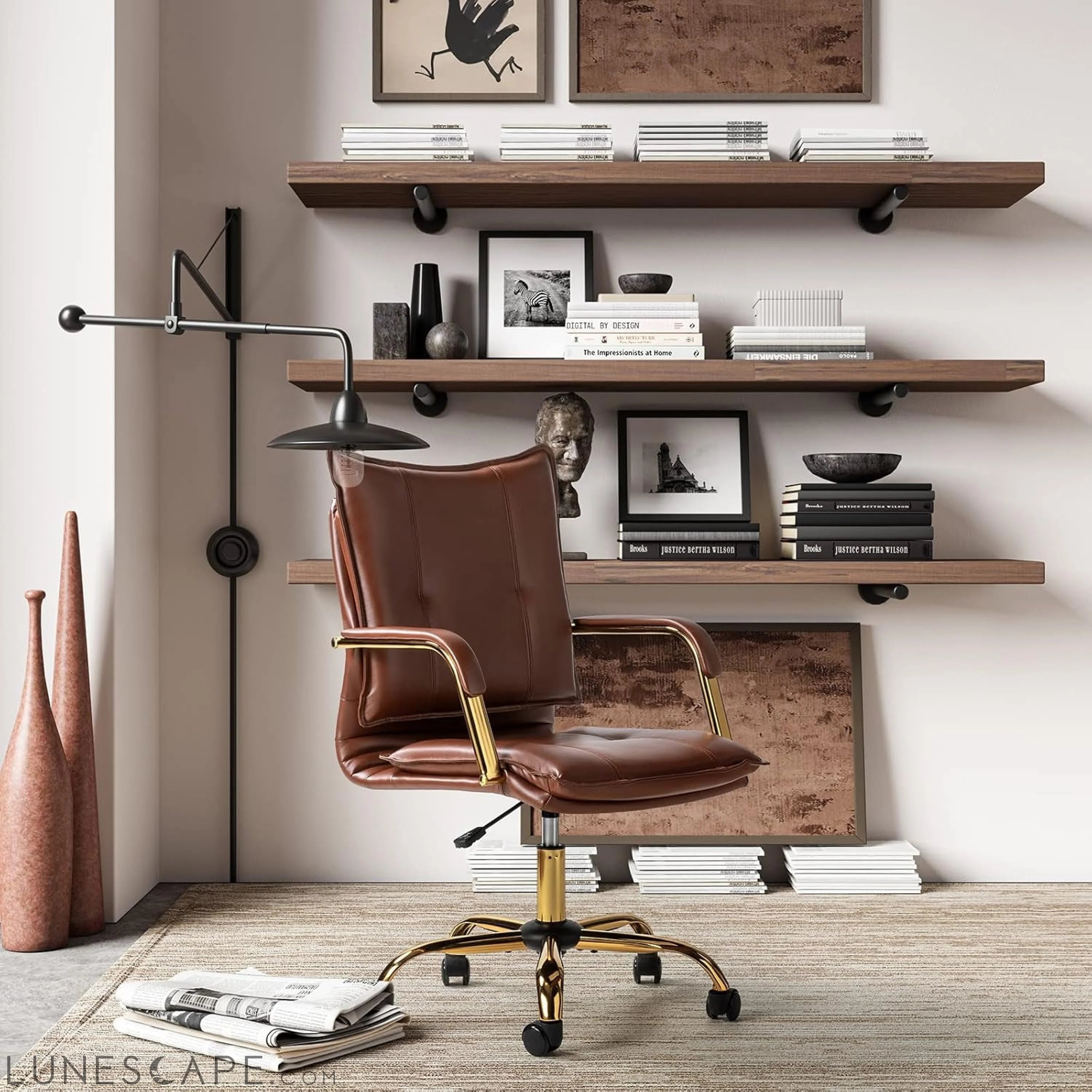 Faux Leather Home Office Desk Chair, Adjustable Swivel Computer Chair LUNESCAPE
