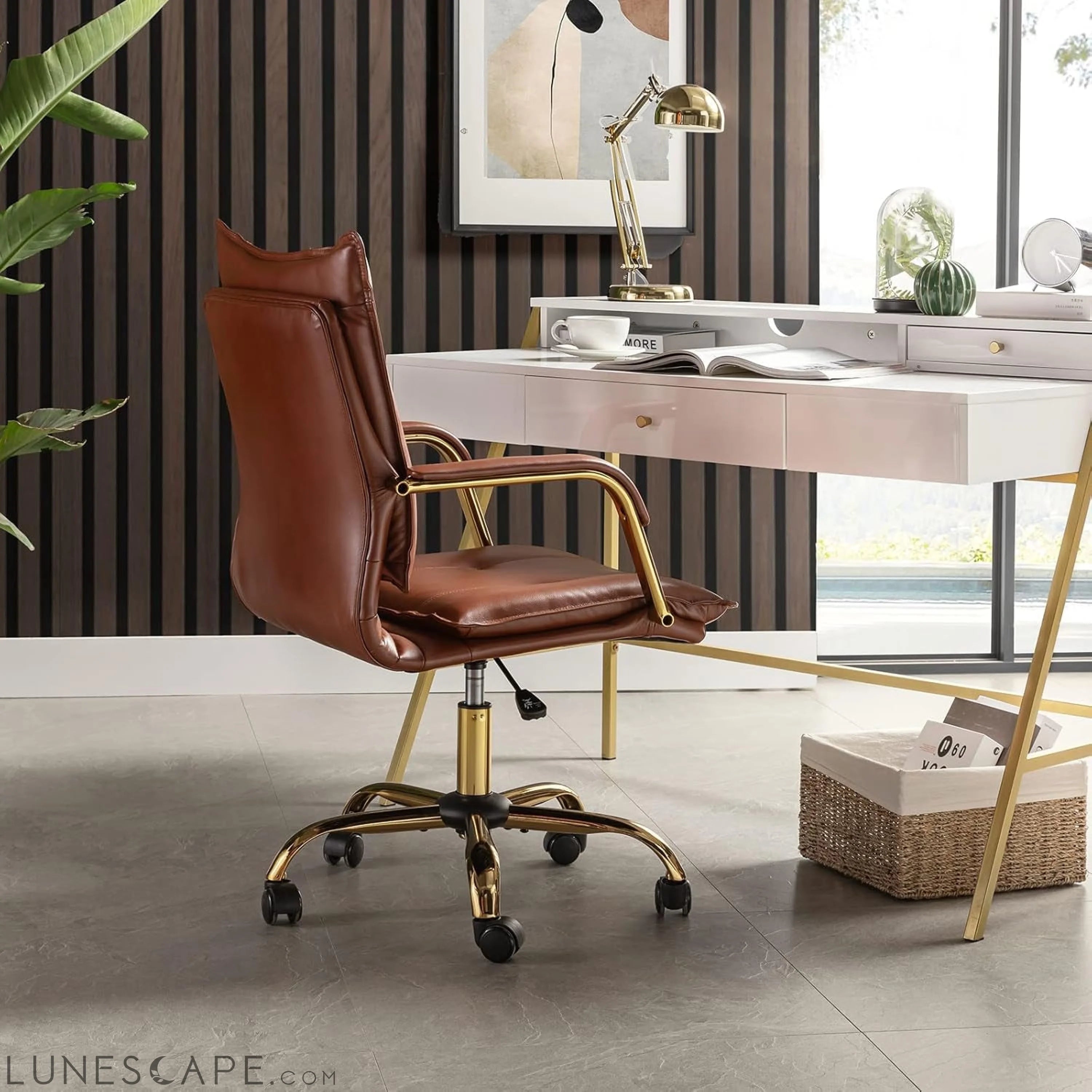 Faux Leather Home Office Desk Chair, Adjustable Swivel Computer Chair LUNESCAPE