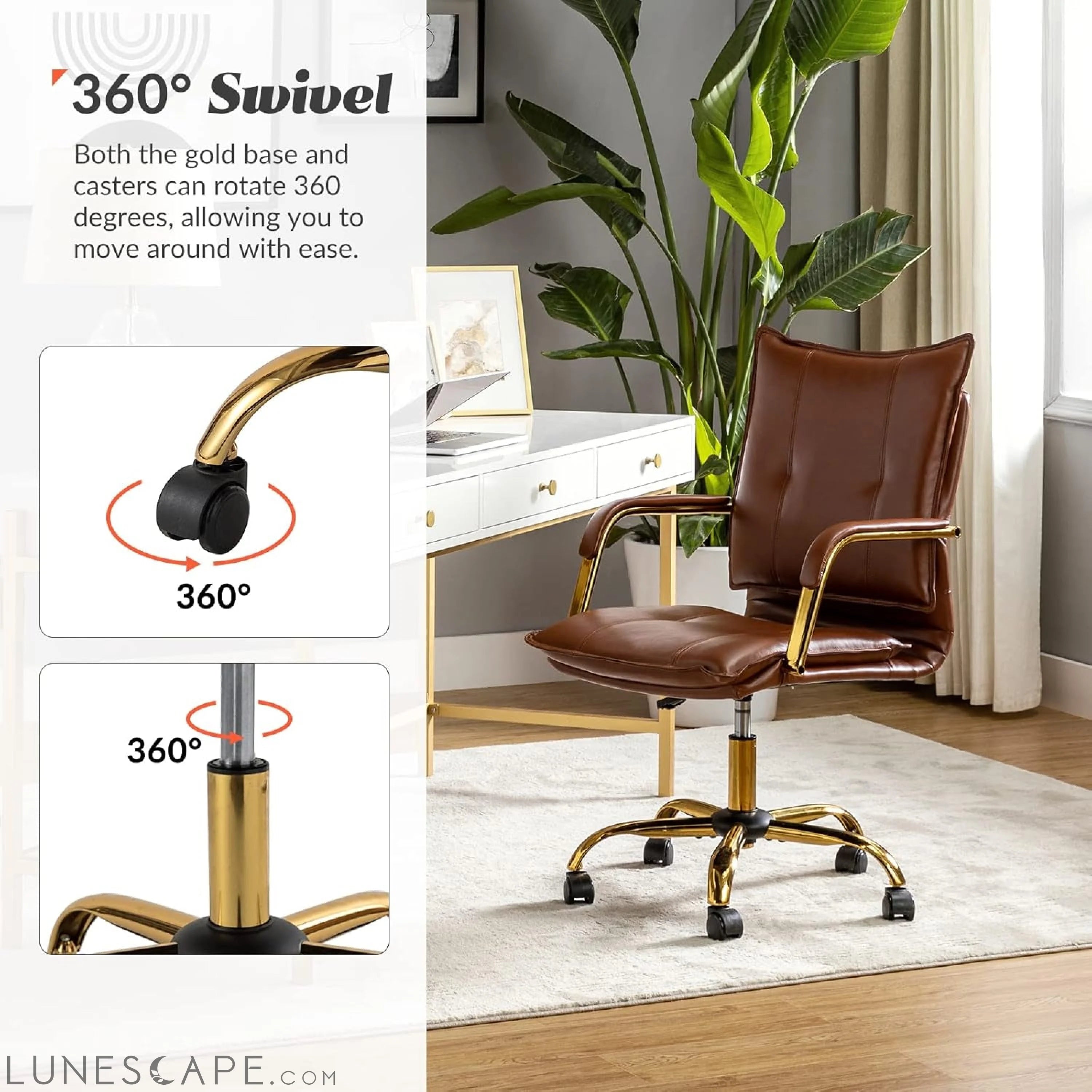 Faux Leather Home Office Desk Chair, Adjustable Swivel Computer Chair LUNESCAPE