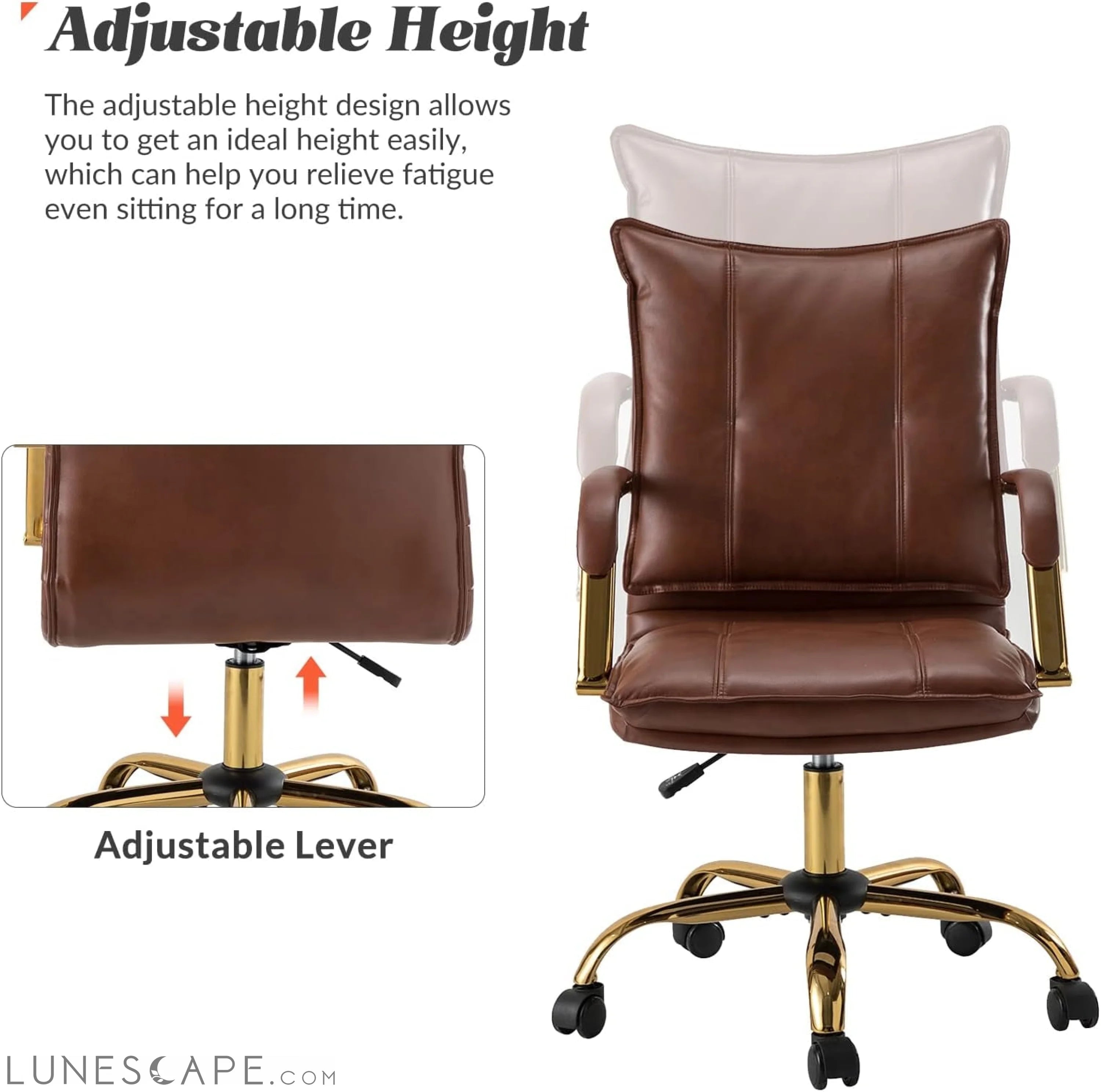 Faux Leather Home Office Desk Chair, Adjustable Swivel Computer Chair LUNESCAPE