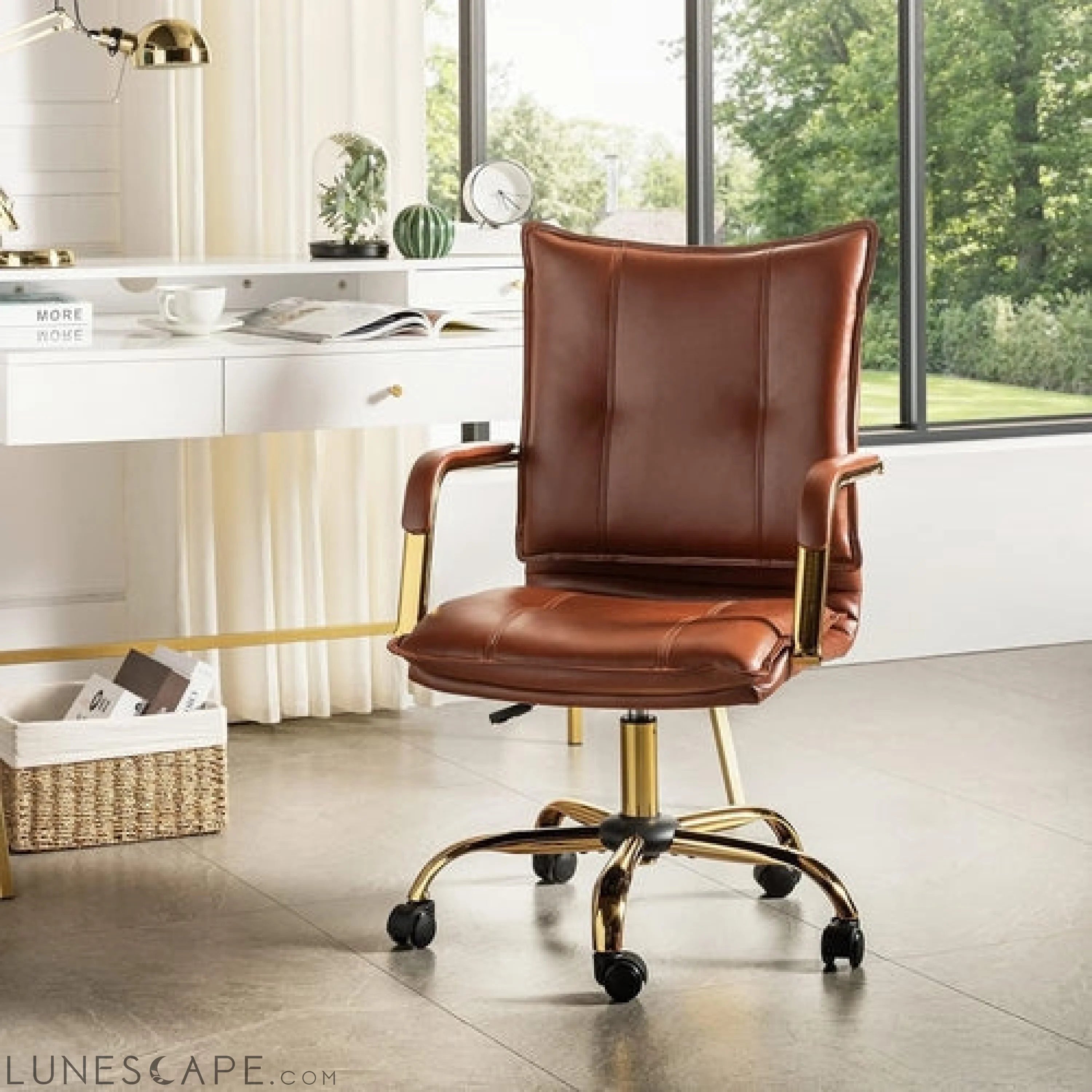 Faux Leather Home Office Desk Chair, Adjustable Swivel Computer Chair LUNESCAPE