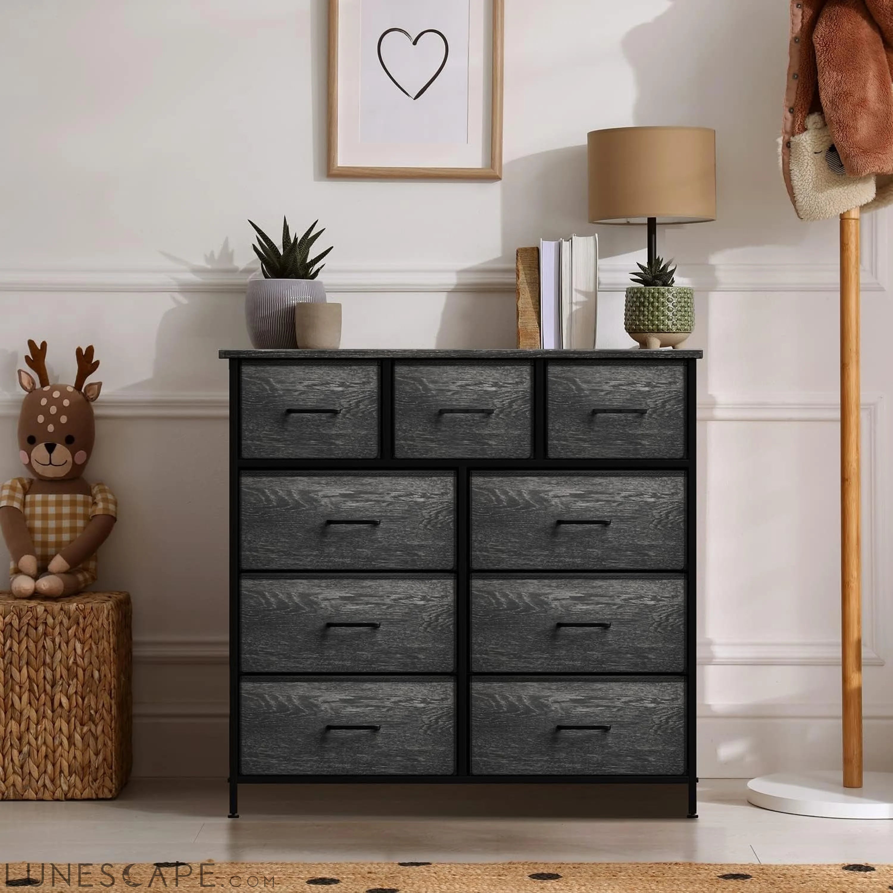 Faux Wood Dresser with 9 Drawers LUNESCAPE
