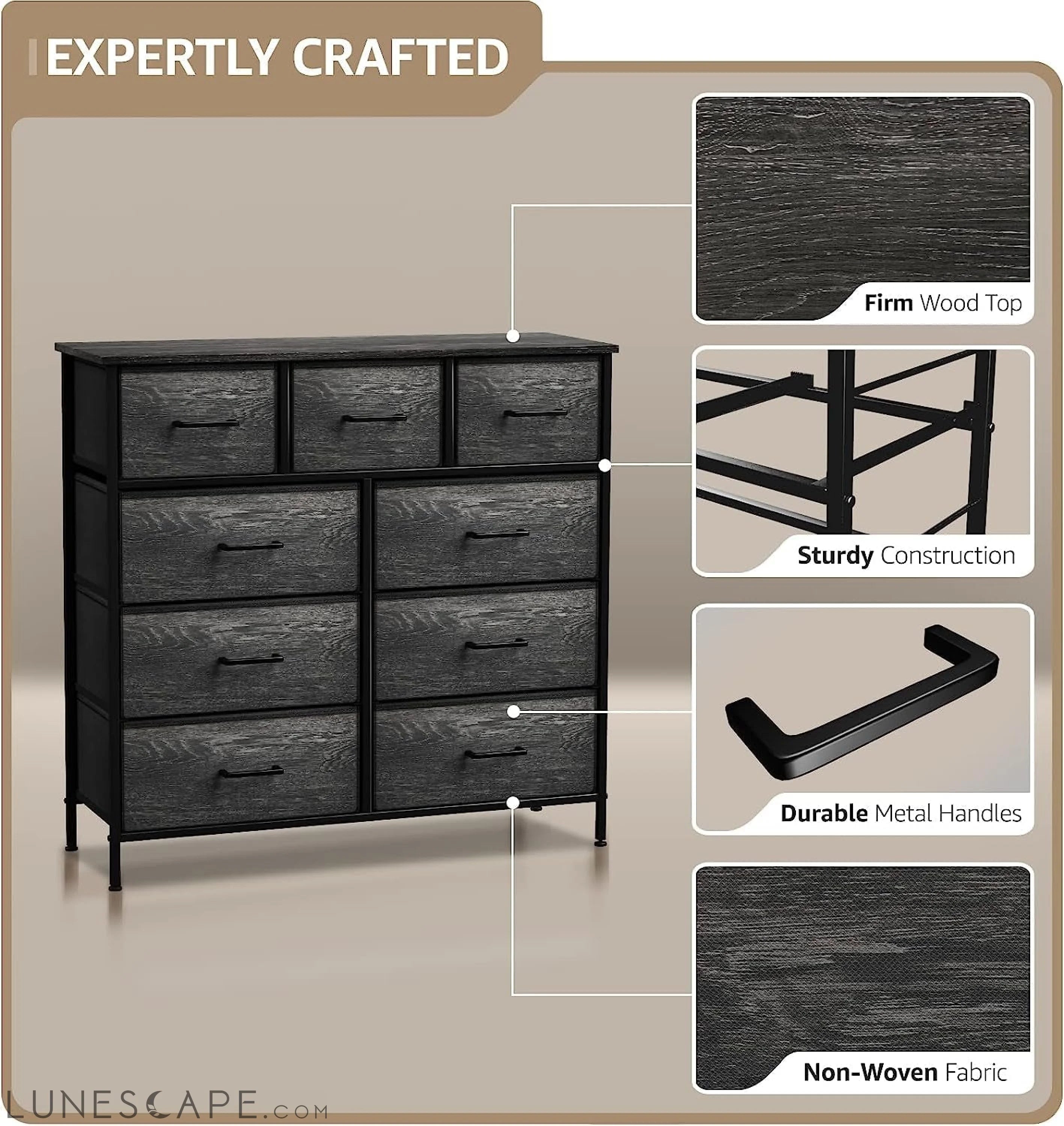 Faux Wood Dresser with 9 Drawers LUNESCAPE