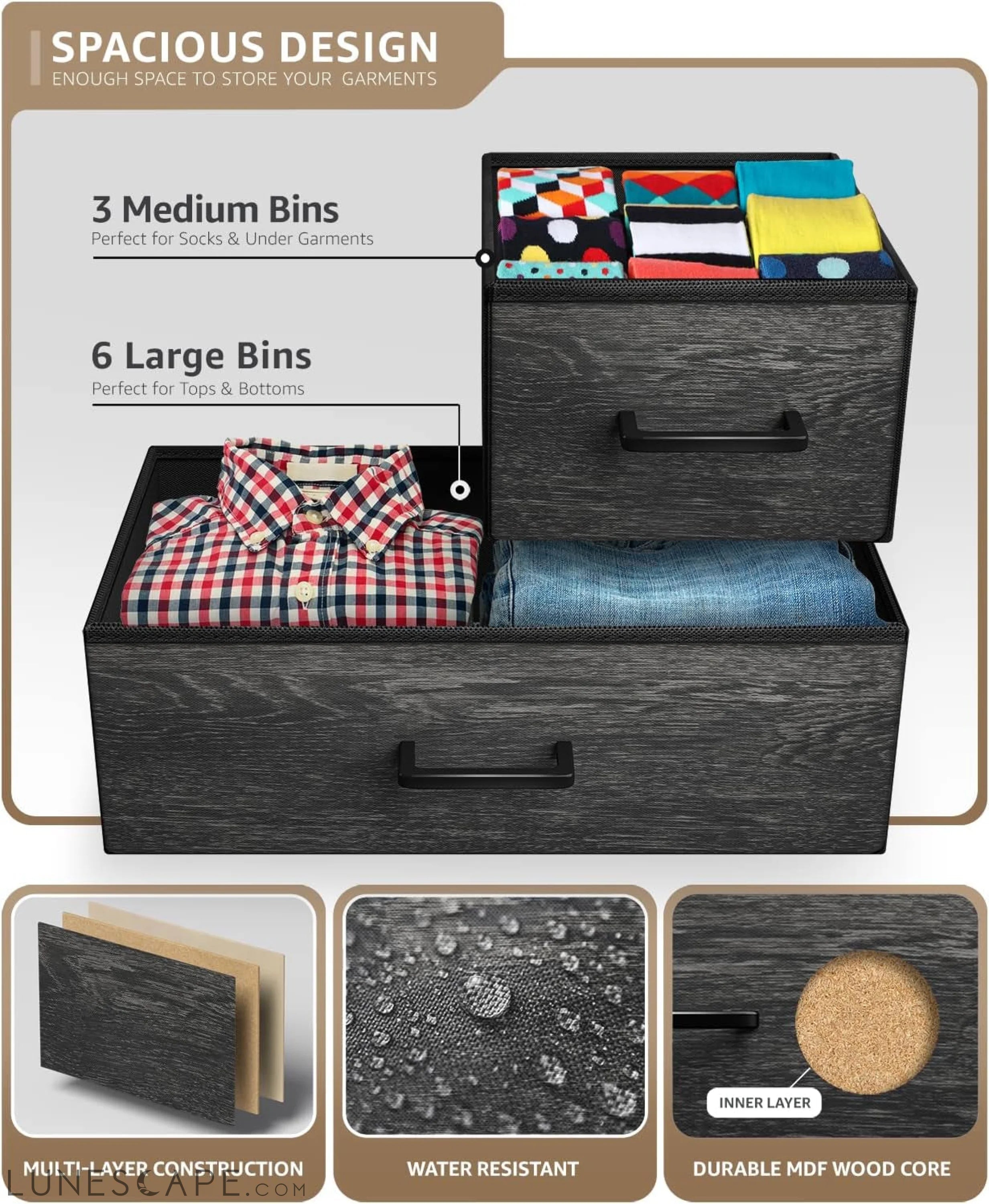 Faux Wood Dresser with 9 Drawers LUNESCAPE