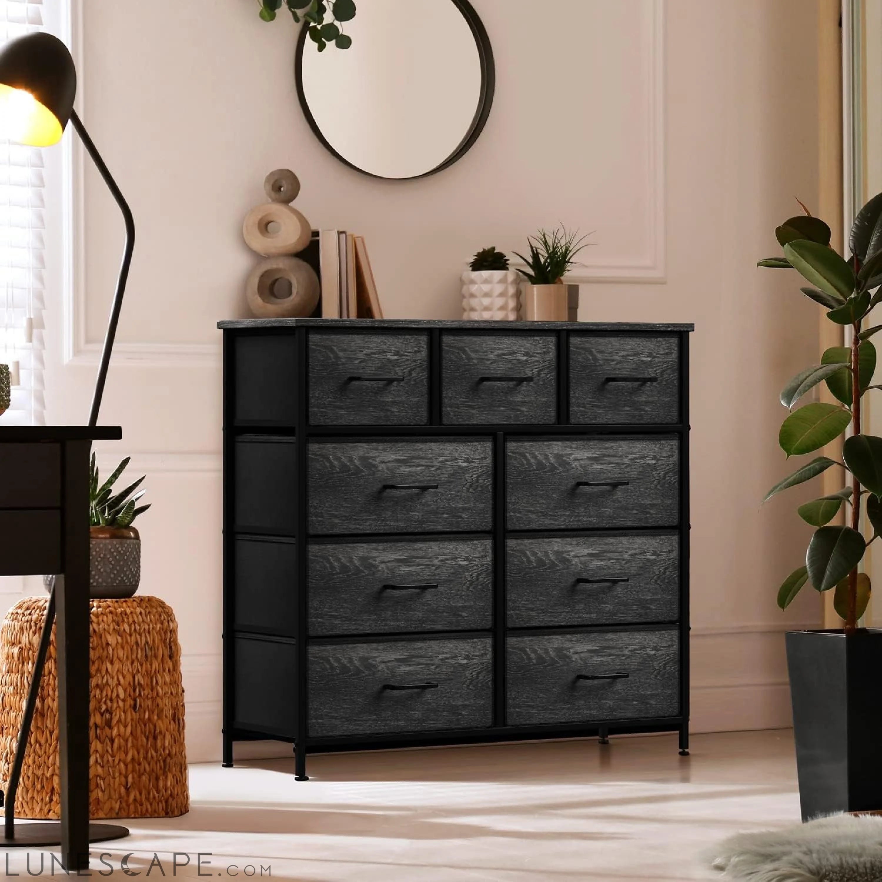 Faux Wood Dresser with 9 Drawers LUNESCAPE