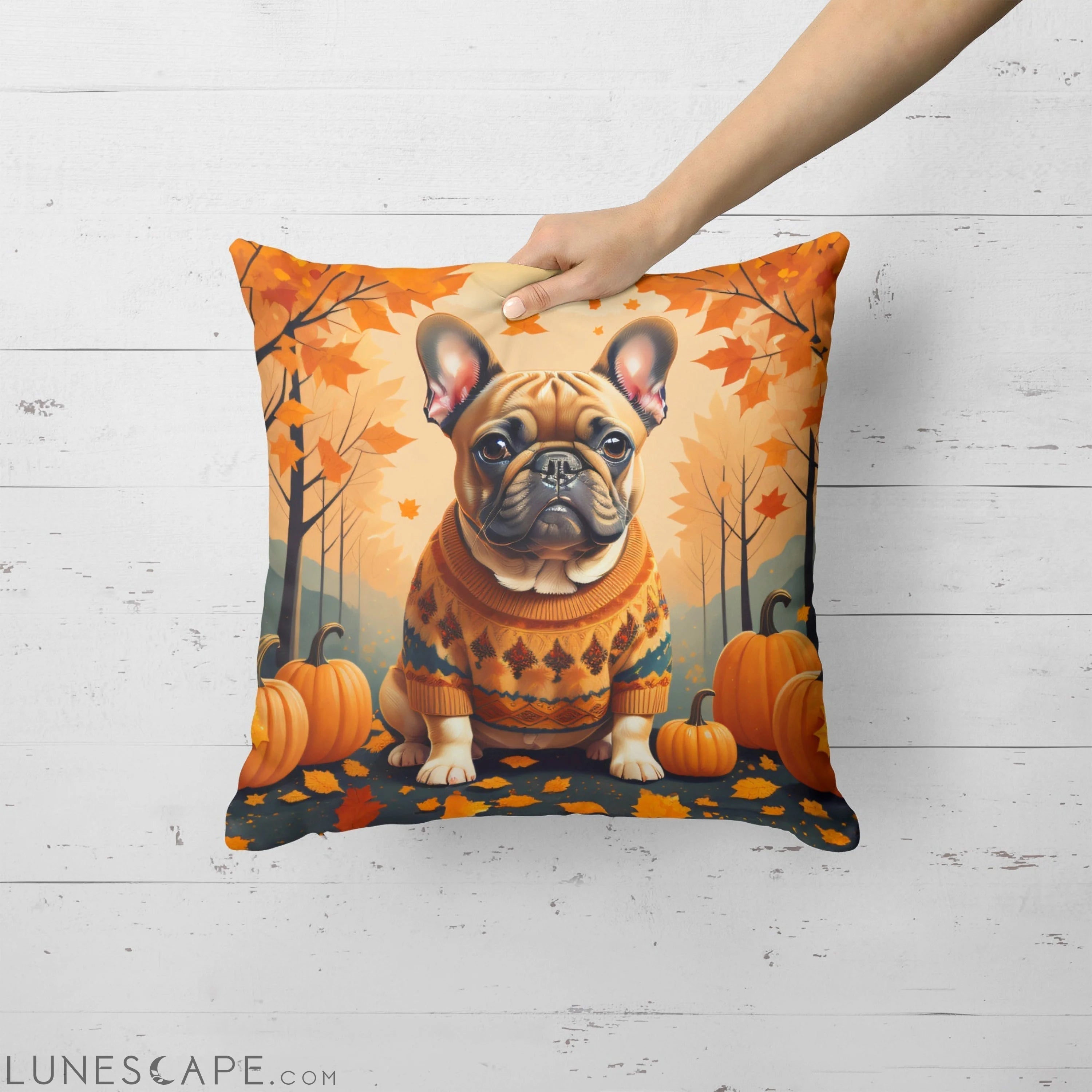 Fawn French Bulldog Fall Throw Pillow LUNESCAPE