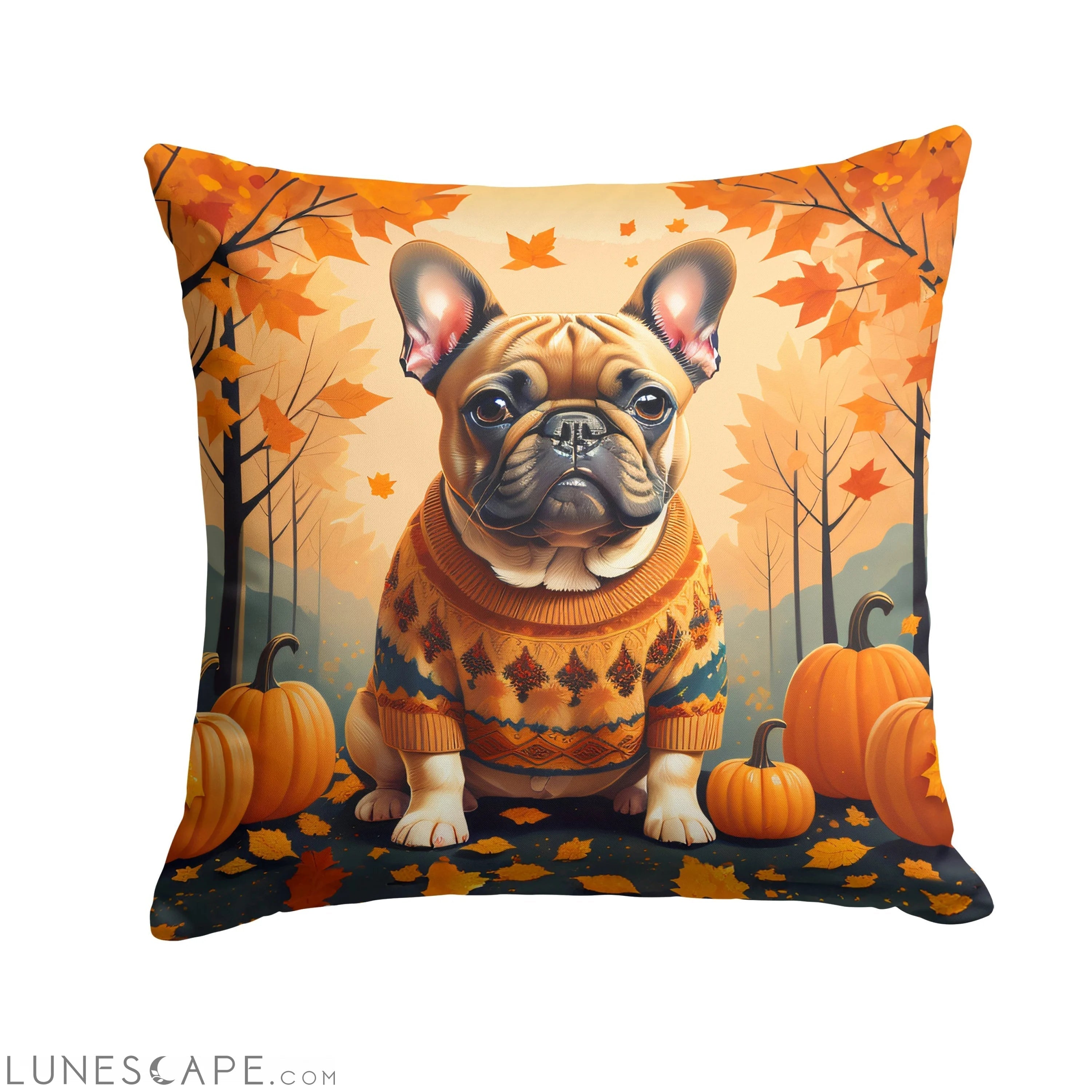 Fawn French Bulldog Fall Throw Pillow LUNESCAPE