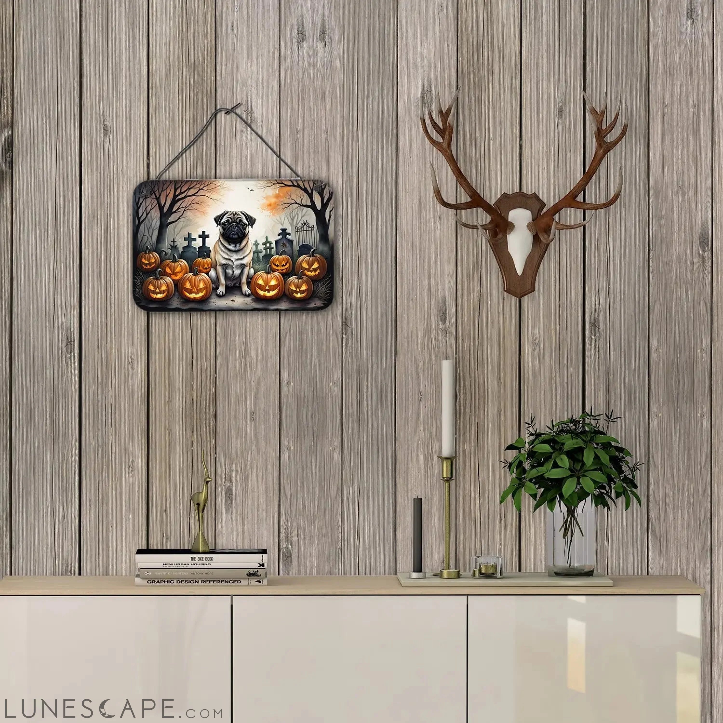 Fawn Pug Spooky Halloween Wall or Door Hanging Prints LUNESCAPE