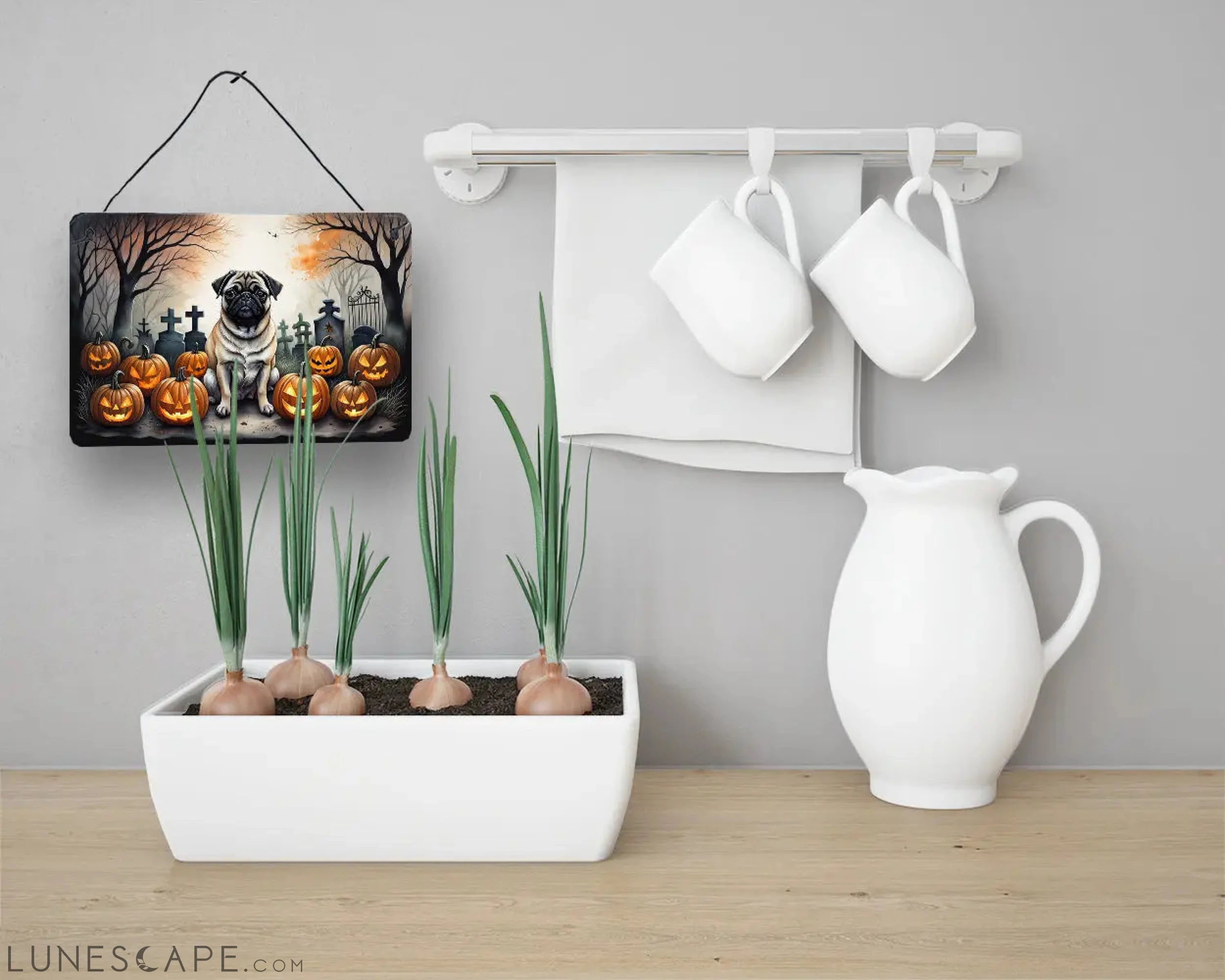 Fawn Pug Spooky Halloween Wall or Door Hanging Prints LUNESCAPE