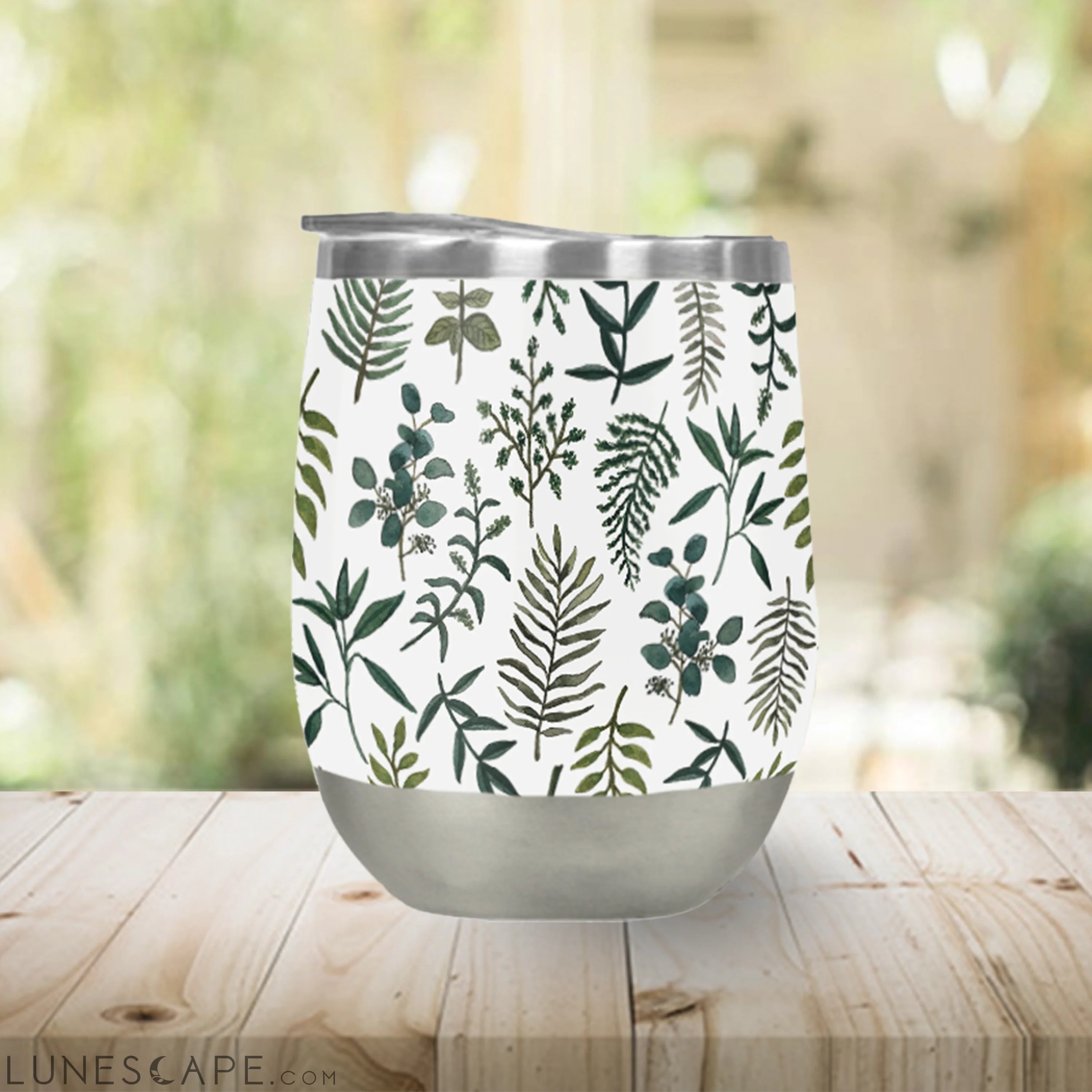 Fern Watercolor Stemless Wine Tumbler LUNESCAPE