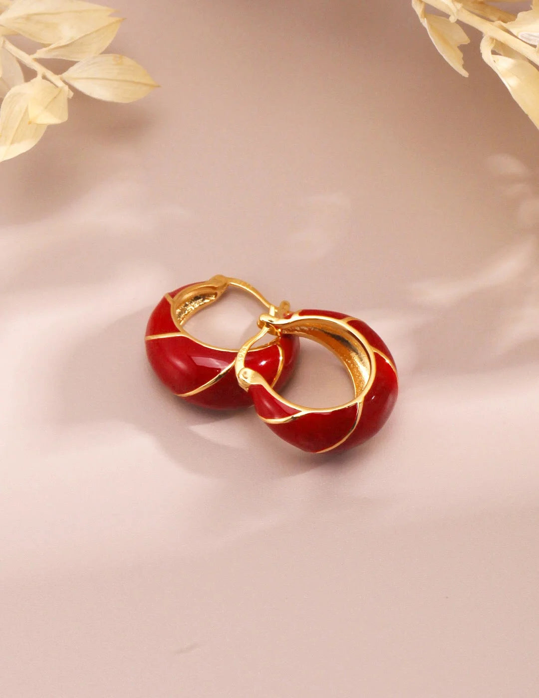 Festive Red Glazed Hoops Earrings LUNESCAPE