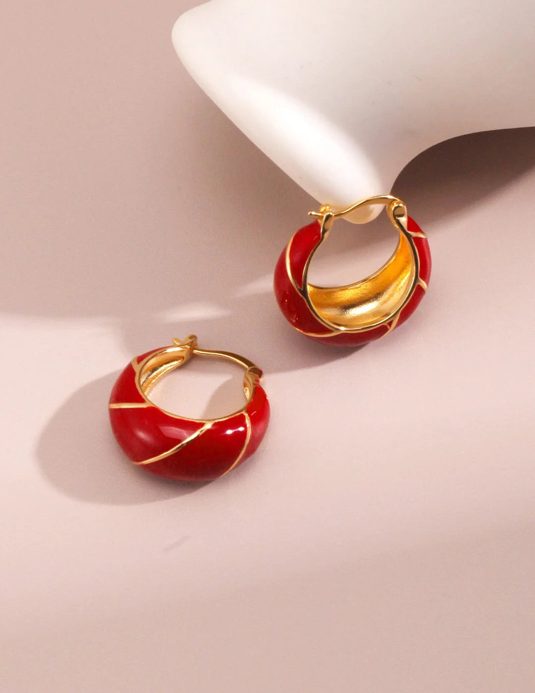 Festive Red Glazed Hoops Earrings LUNESCAPE