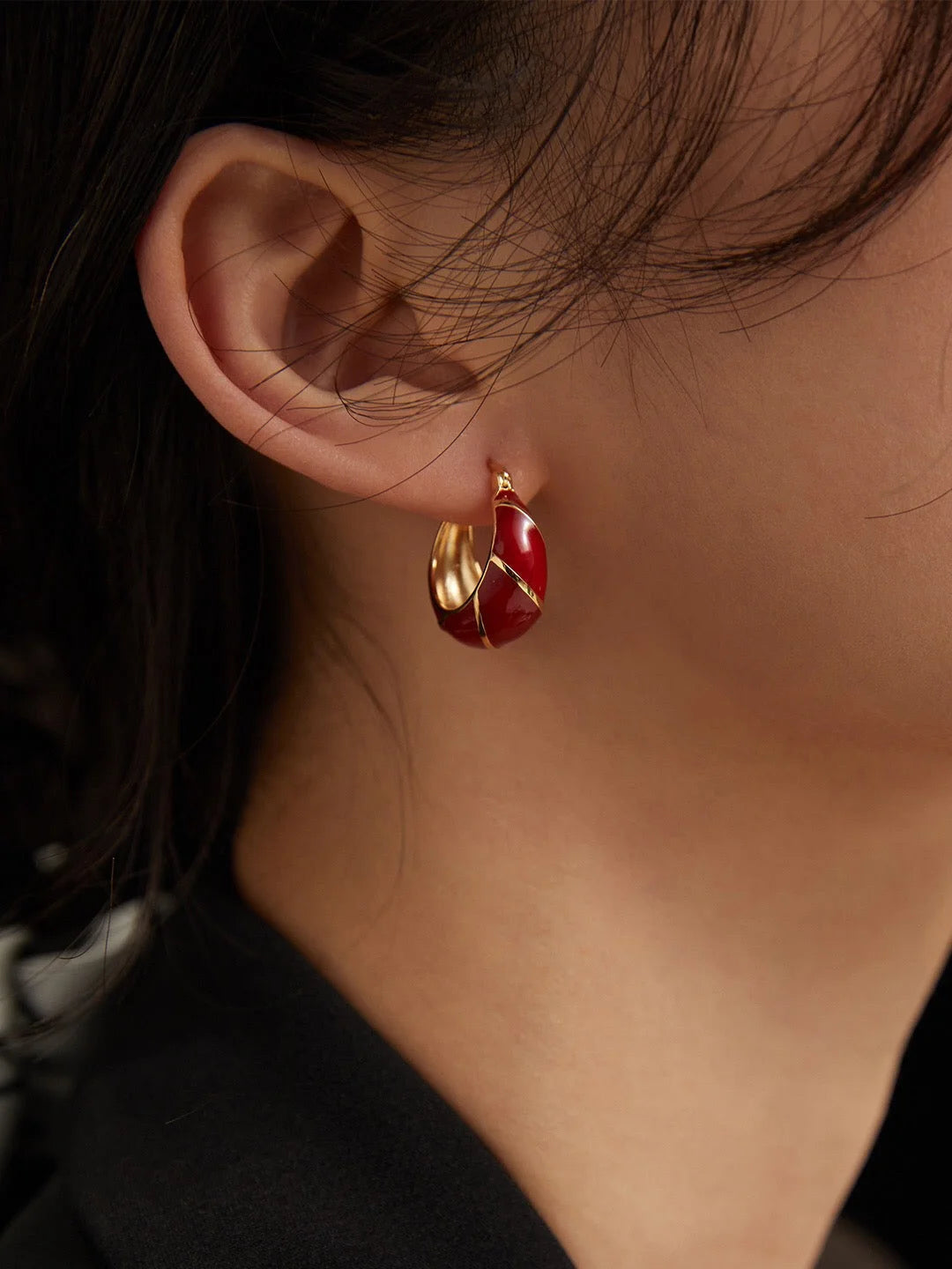 Festive Red Glazed Hoops Earrings LUNESCAPE