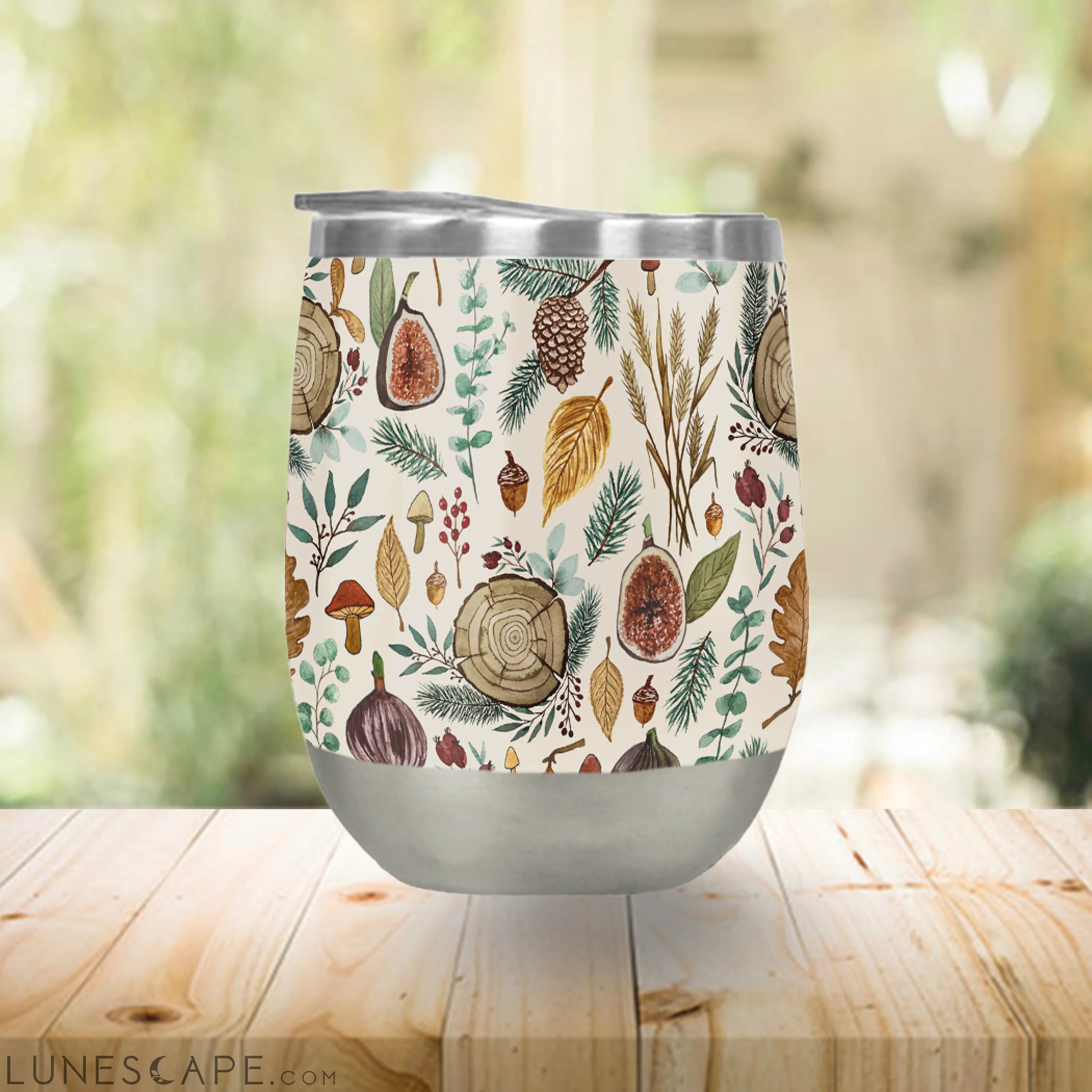 Figs, Mushrooms, and Leaves Wine Tumbler LUNESCAPE