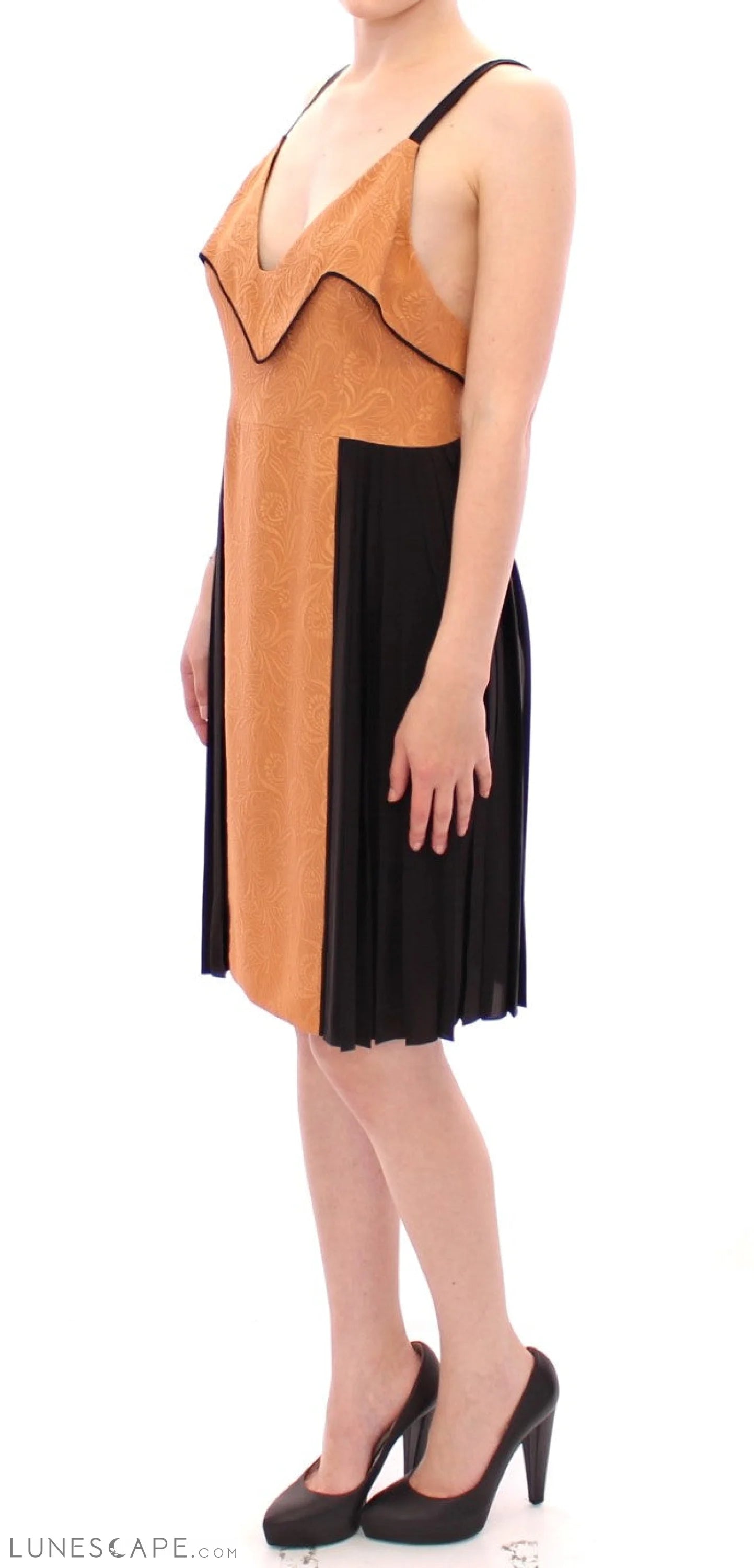 FILOS Silk Bronze & Black Sleeveless Sheath Dress LUNESCAPE