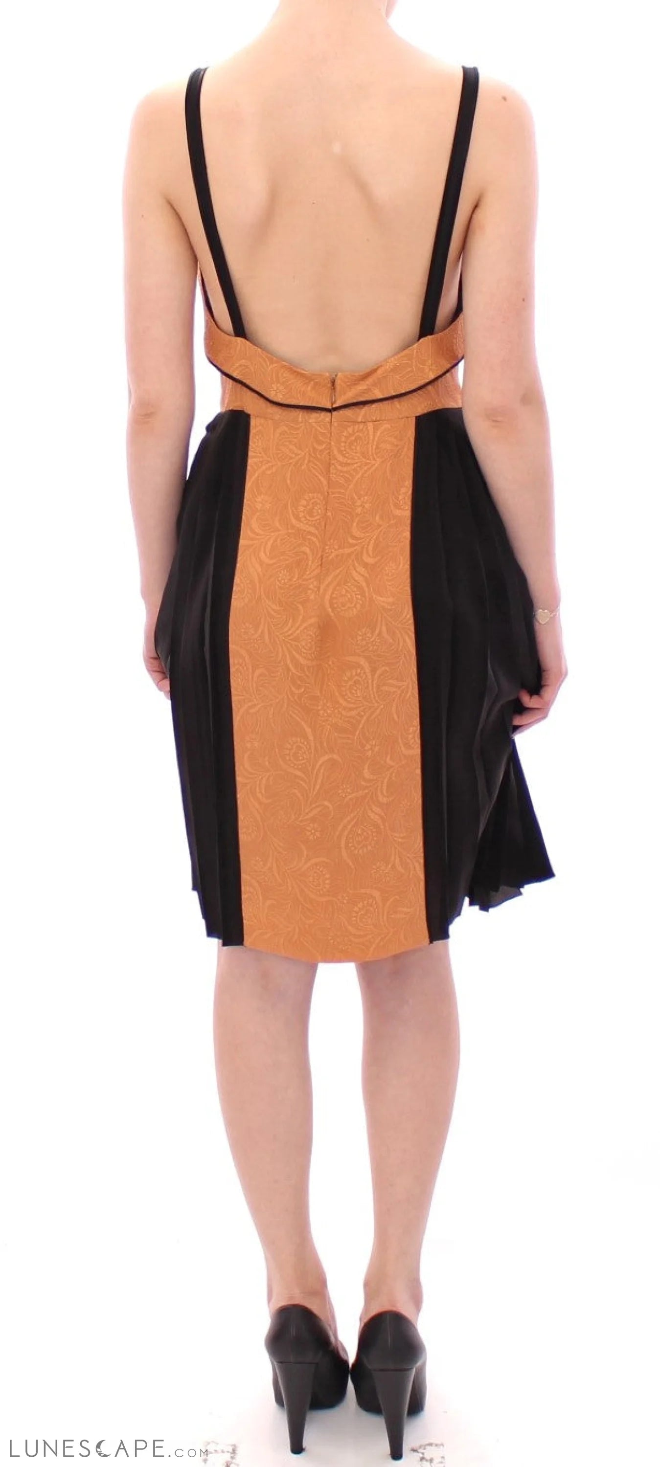 FILOS Silk Bronze & Black Sleeveless Sheath Dress LUNESCAPE