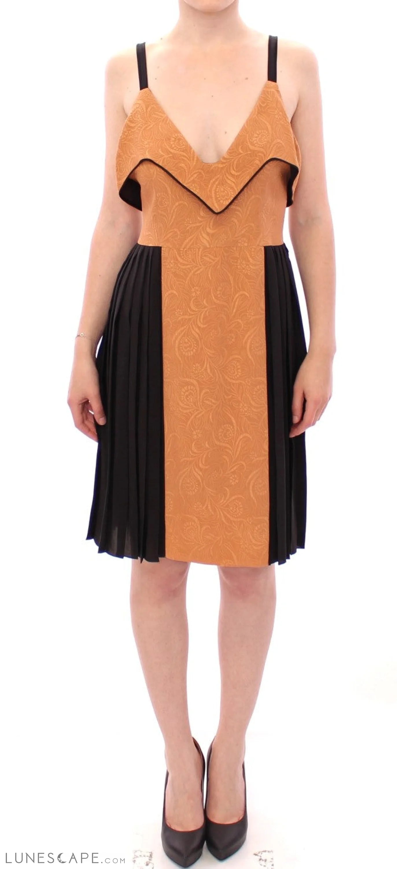 FILOS Silk Bronze & Black Sleeveless Sheath Dress LUNESCAPE