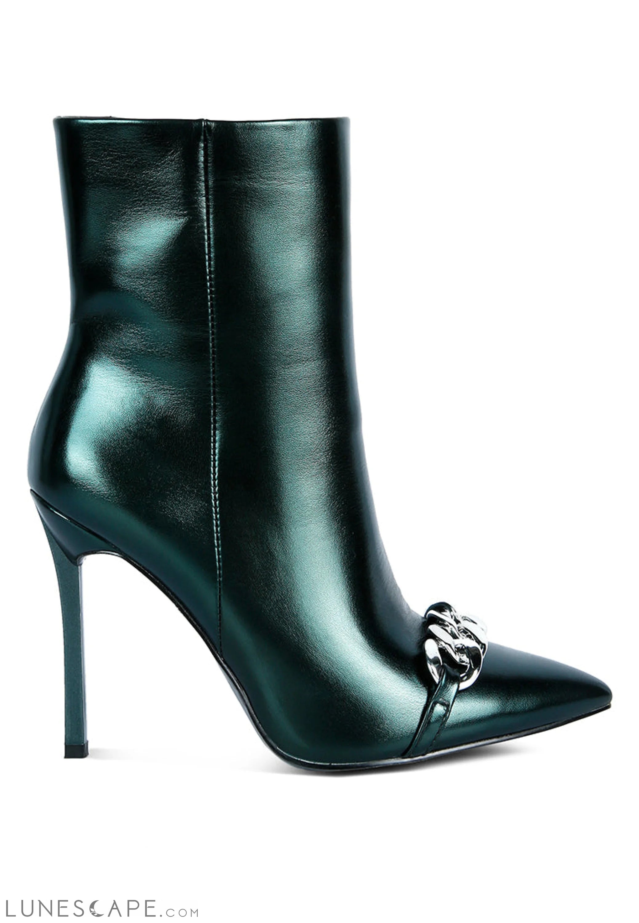 Firefly Metallic Chain Embellished Stiletto Ankle Boots LUNESCAPE
