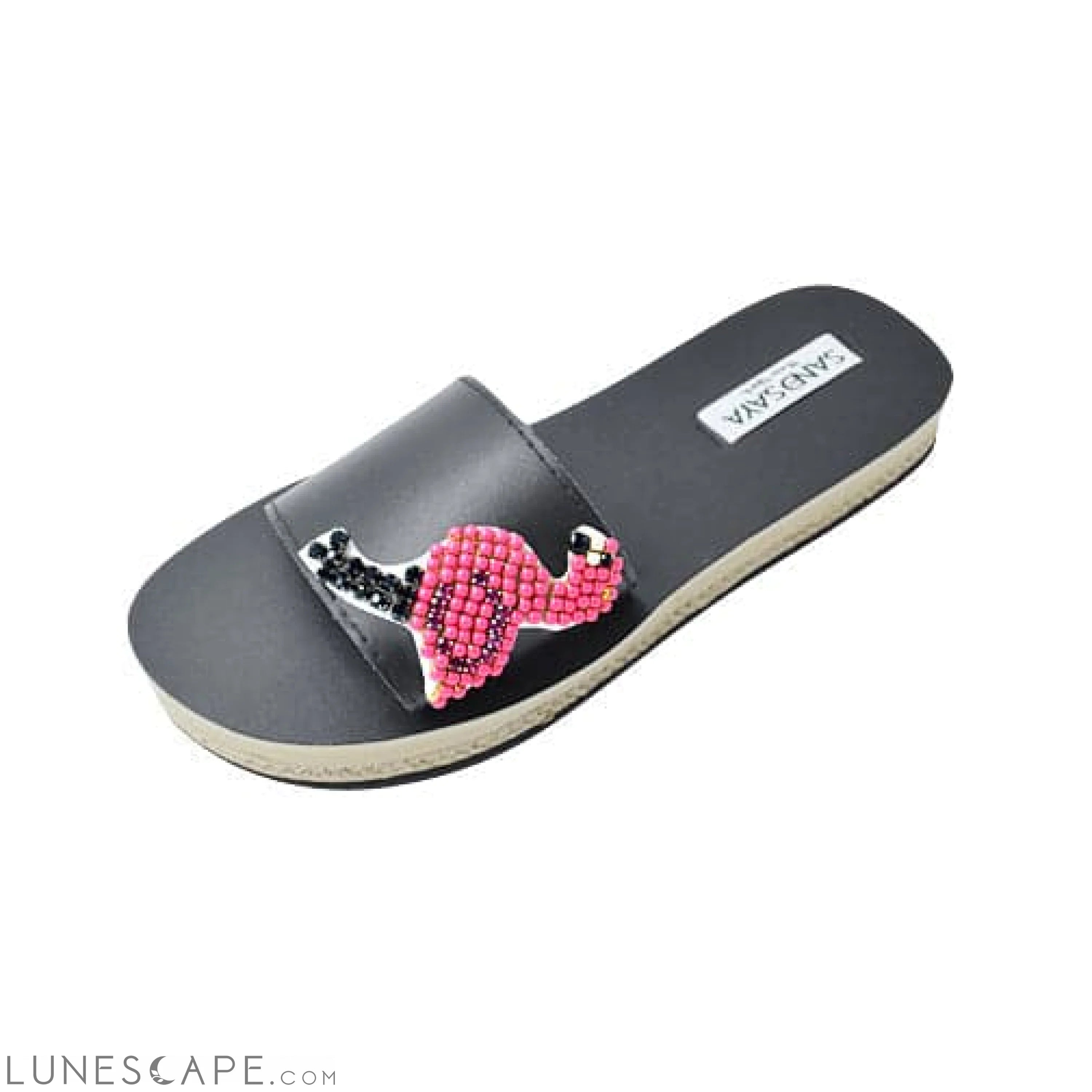 Flamingo - Pink Rhine Stone Embellished Sandals_ Waterproof Espadrille Flat LUNESCAPE