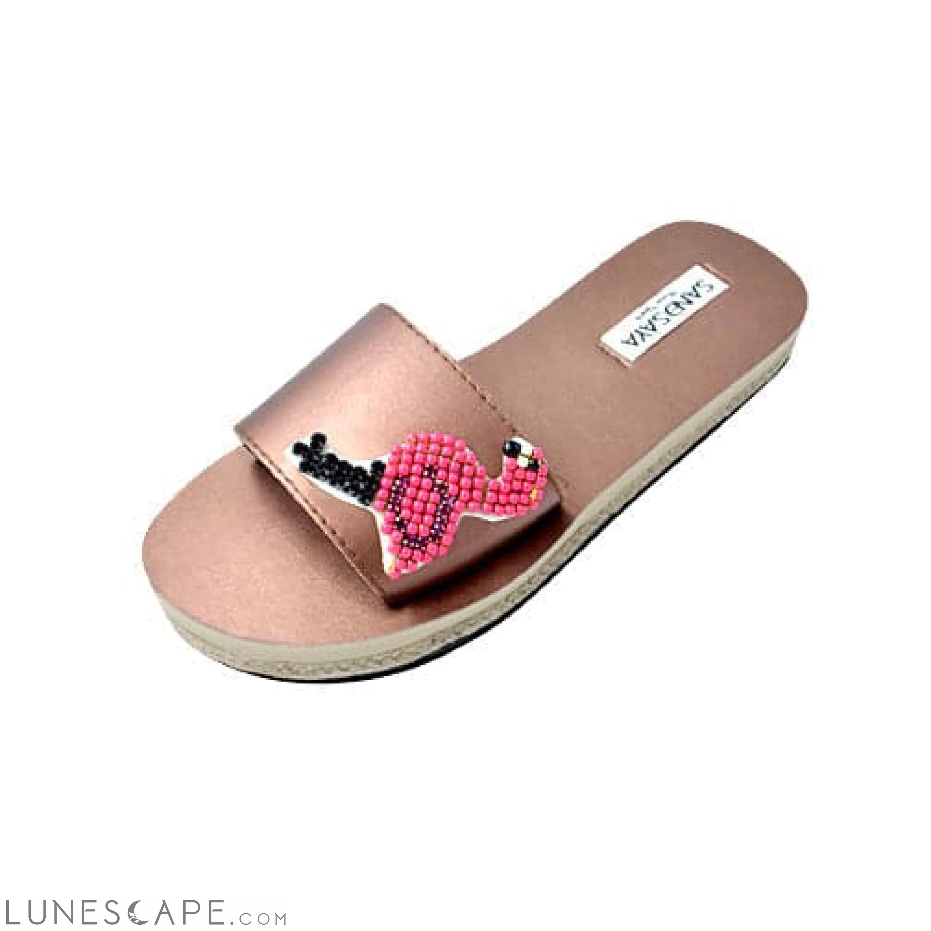 Flamingo - Pink Rhine Stone Embellished Sandals_ Waterproof Espadrille Flat LUNESCAPE