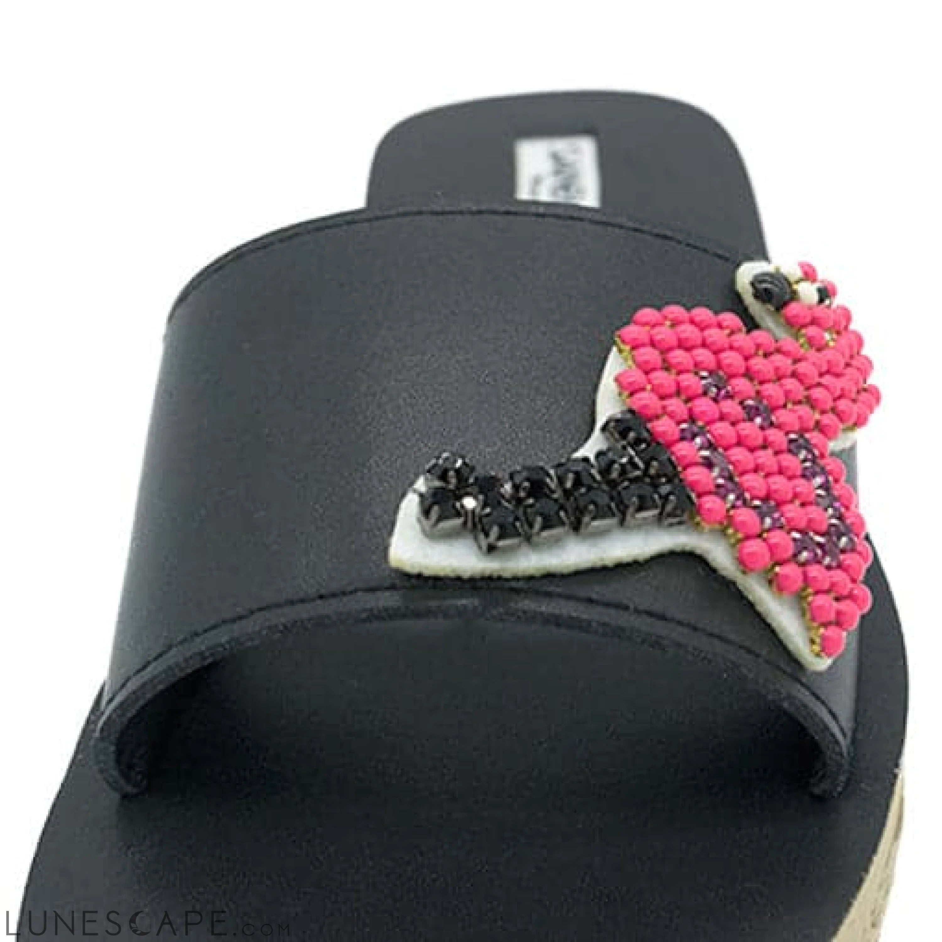 Flamingo - Pink Rhine Stone Embellished Sandals_ Waterproof Espadrille Flat LUNESCAPE