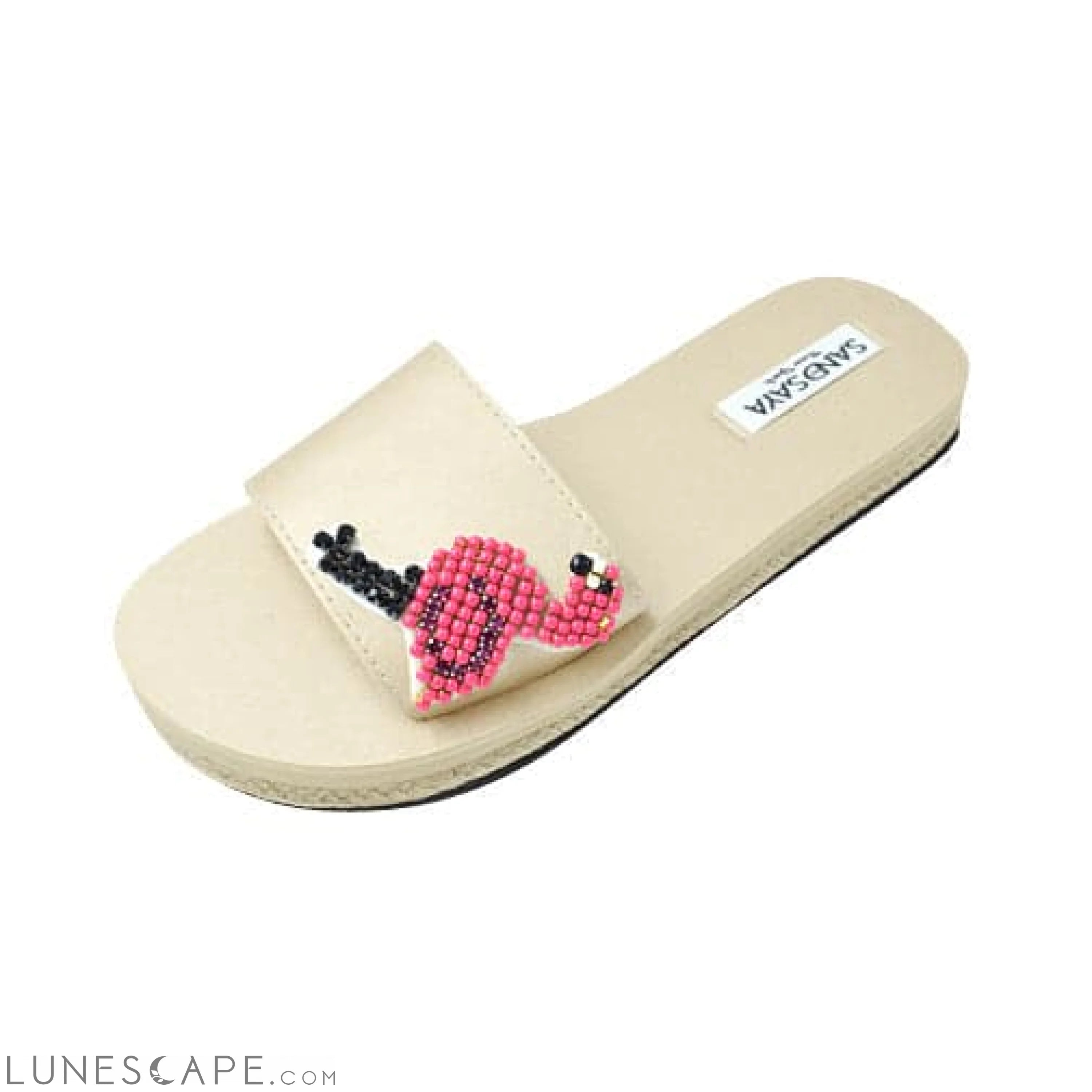 Flamingo - Pink Rhine Stone Embellished Sandals_ Waterproof Espadrille Flat LUNESCAPE