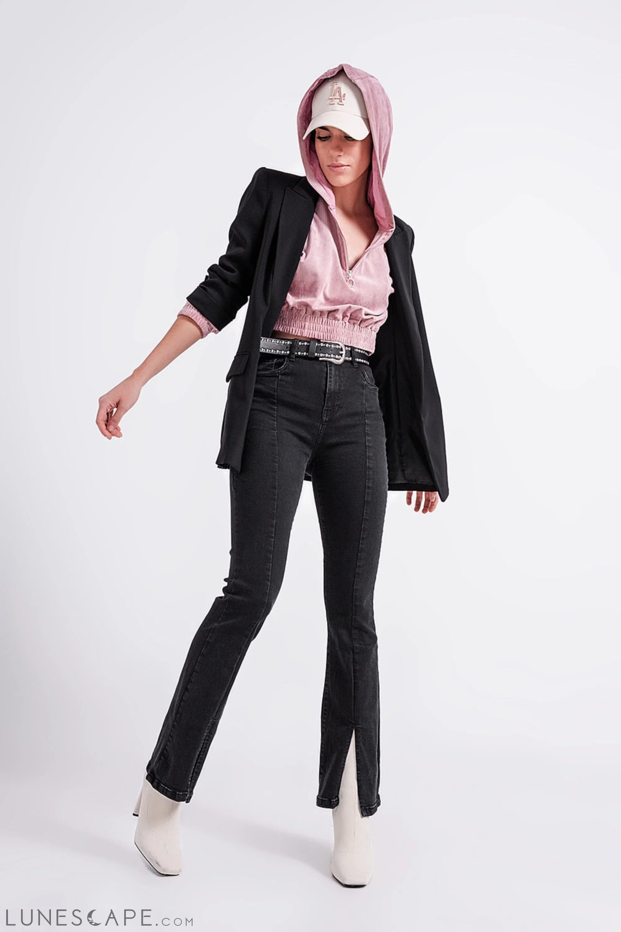 Flare Black Jeans With Split Hem LUNESCAPE