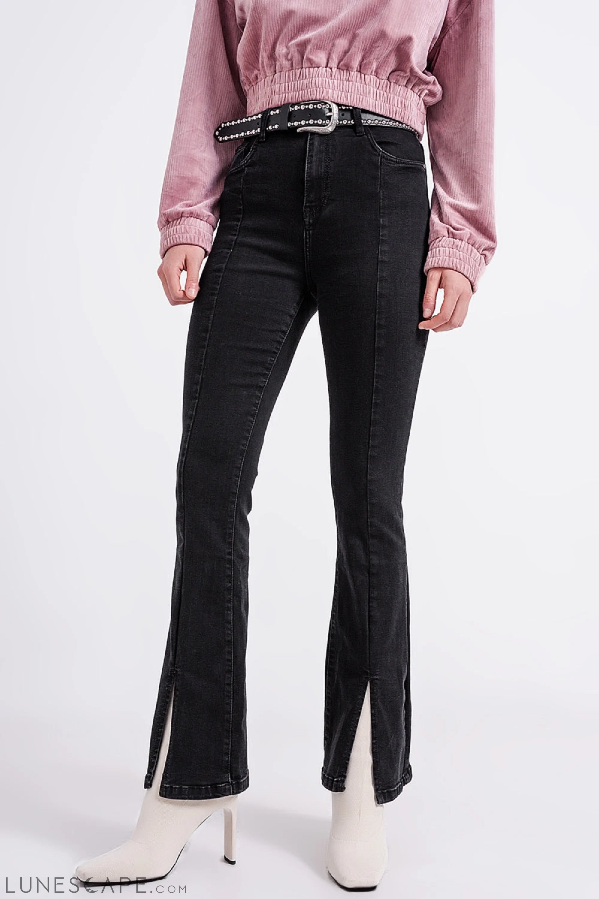 Flare Black Jeans With Split Hem LUNESCAPE