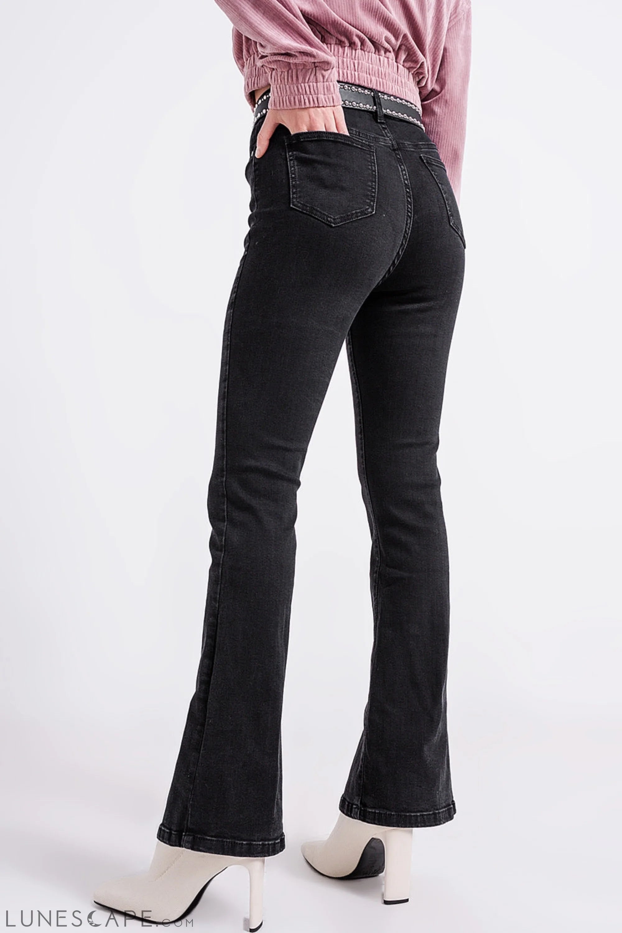 Flare Black Jeans With Split Hem LUNESCAPE