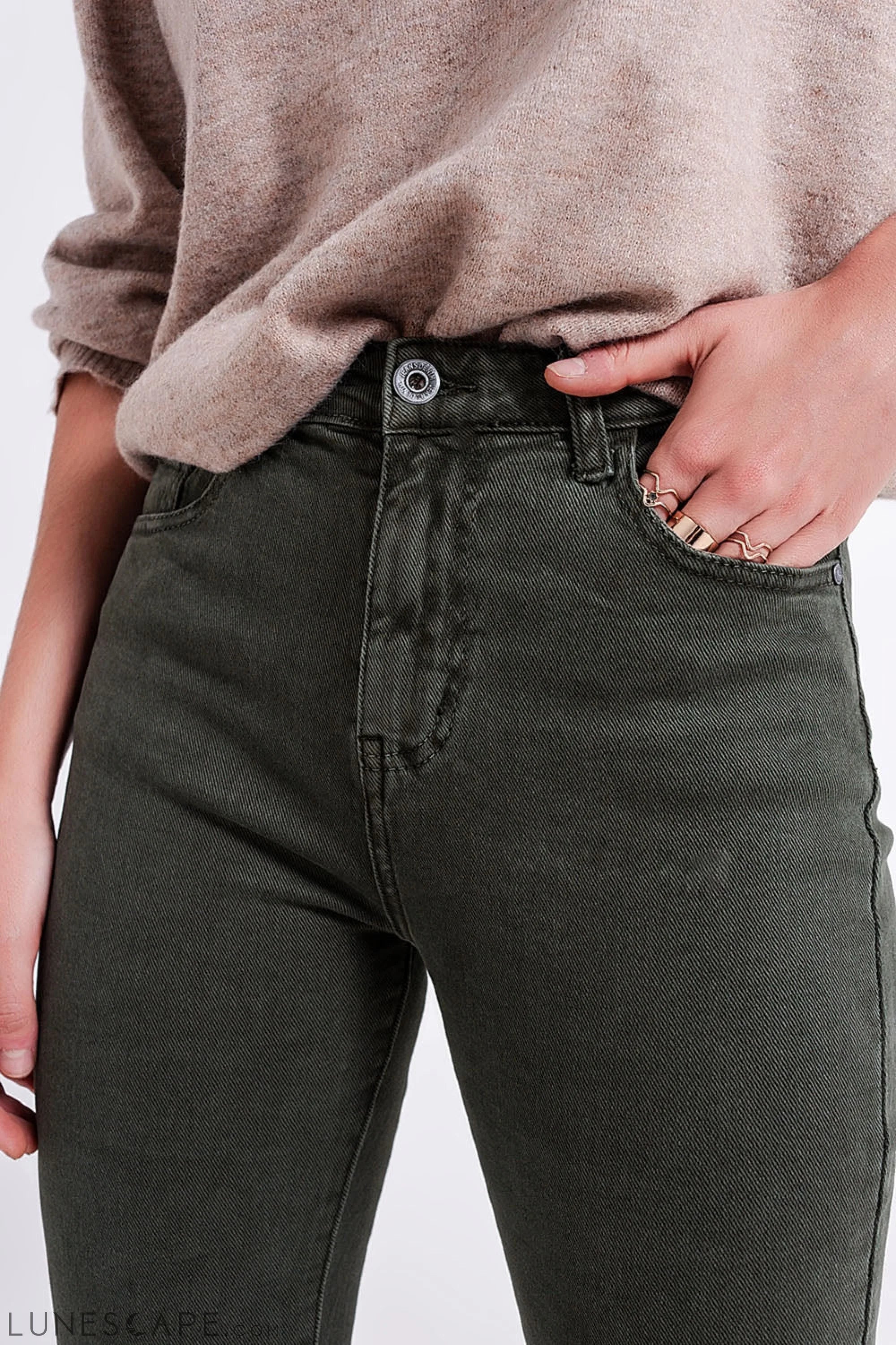 Flared Jeans in Olive LUNESCAPE