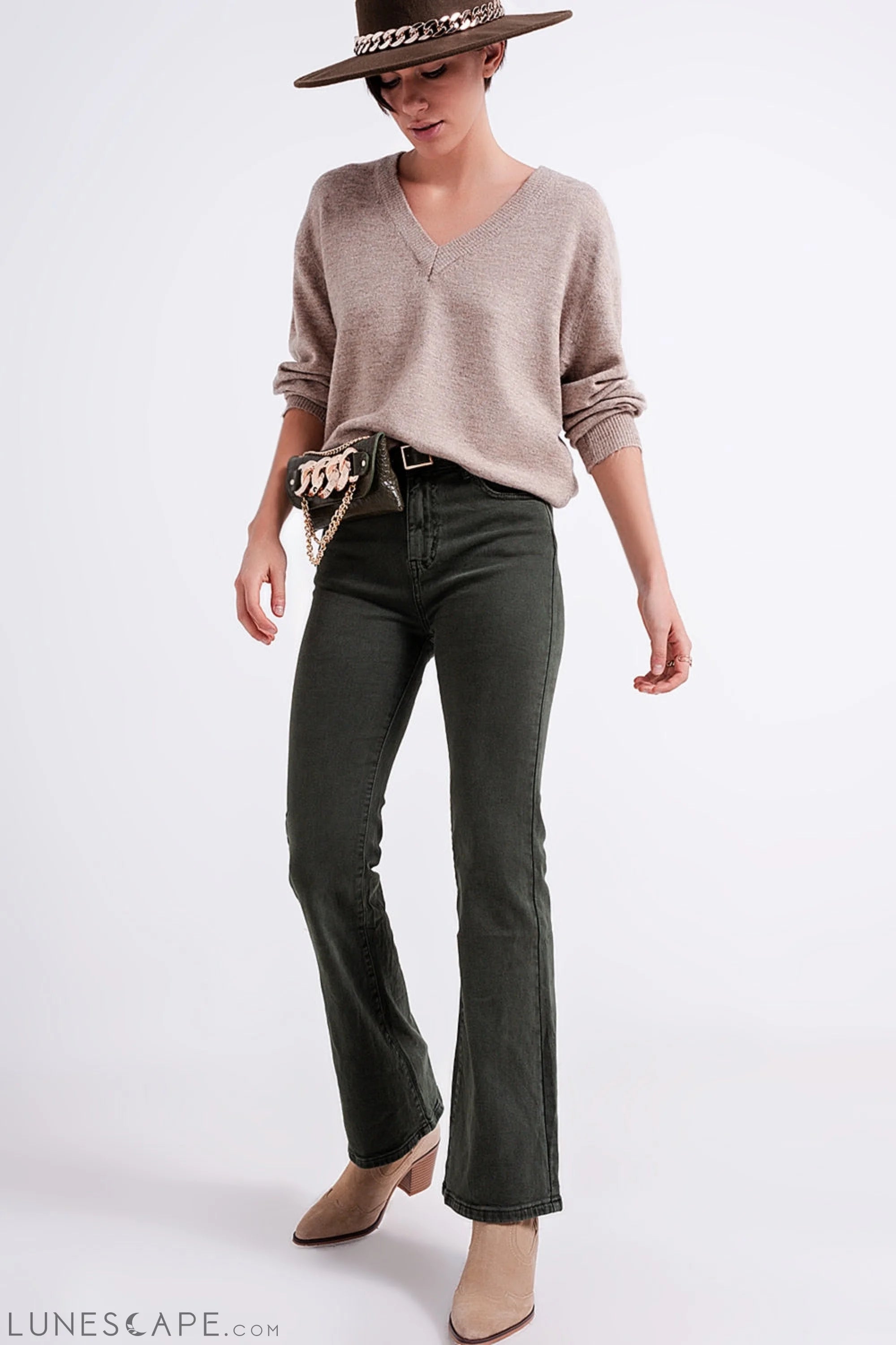 Flared Jeans in Olive LUNESCAPE