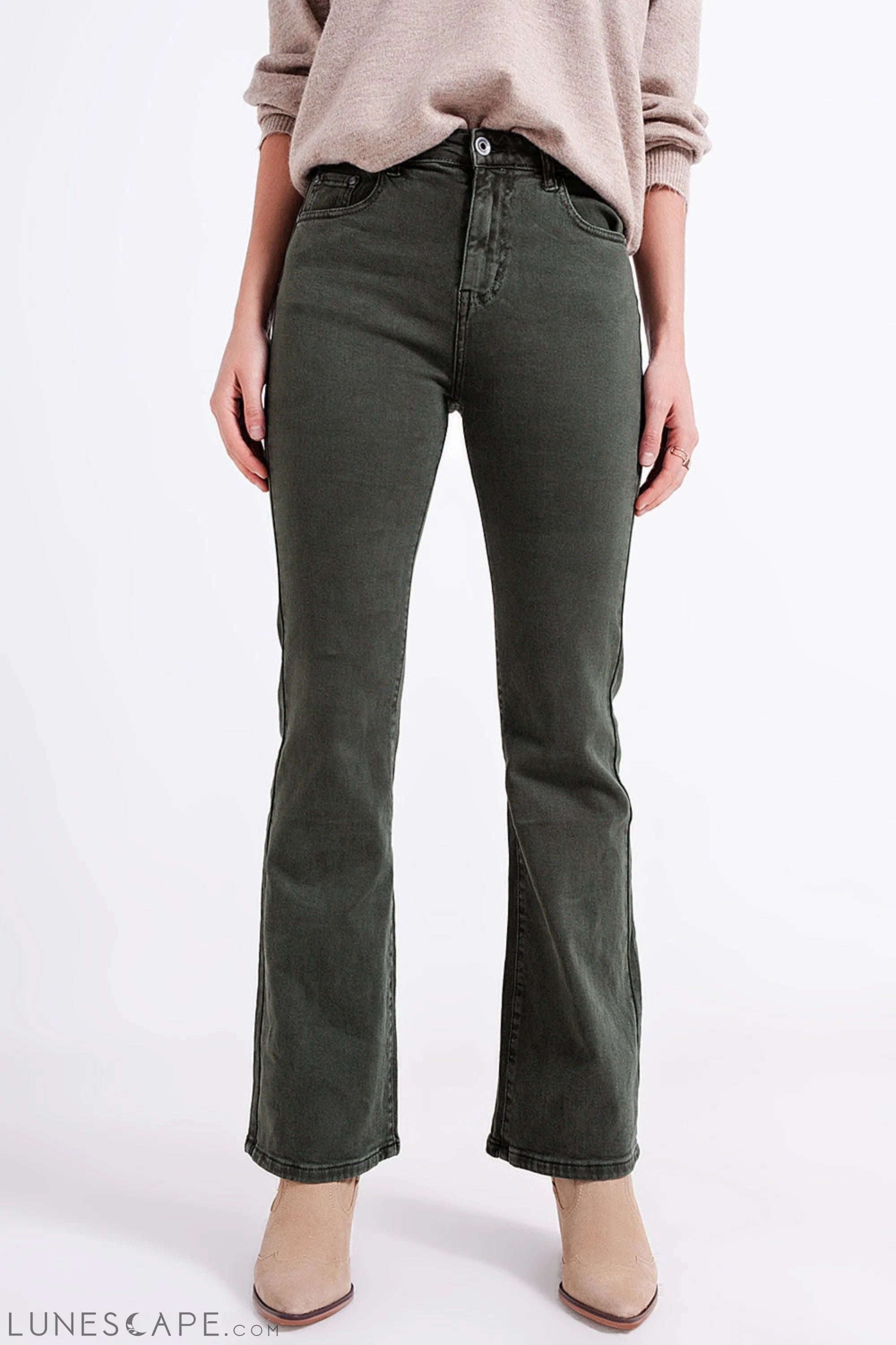 Flared Jeans in Olive LUNESCAPE