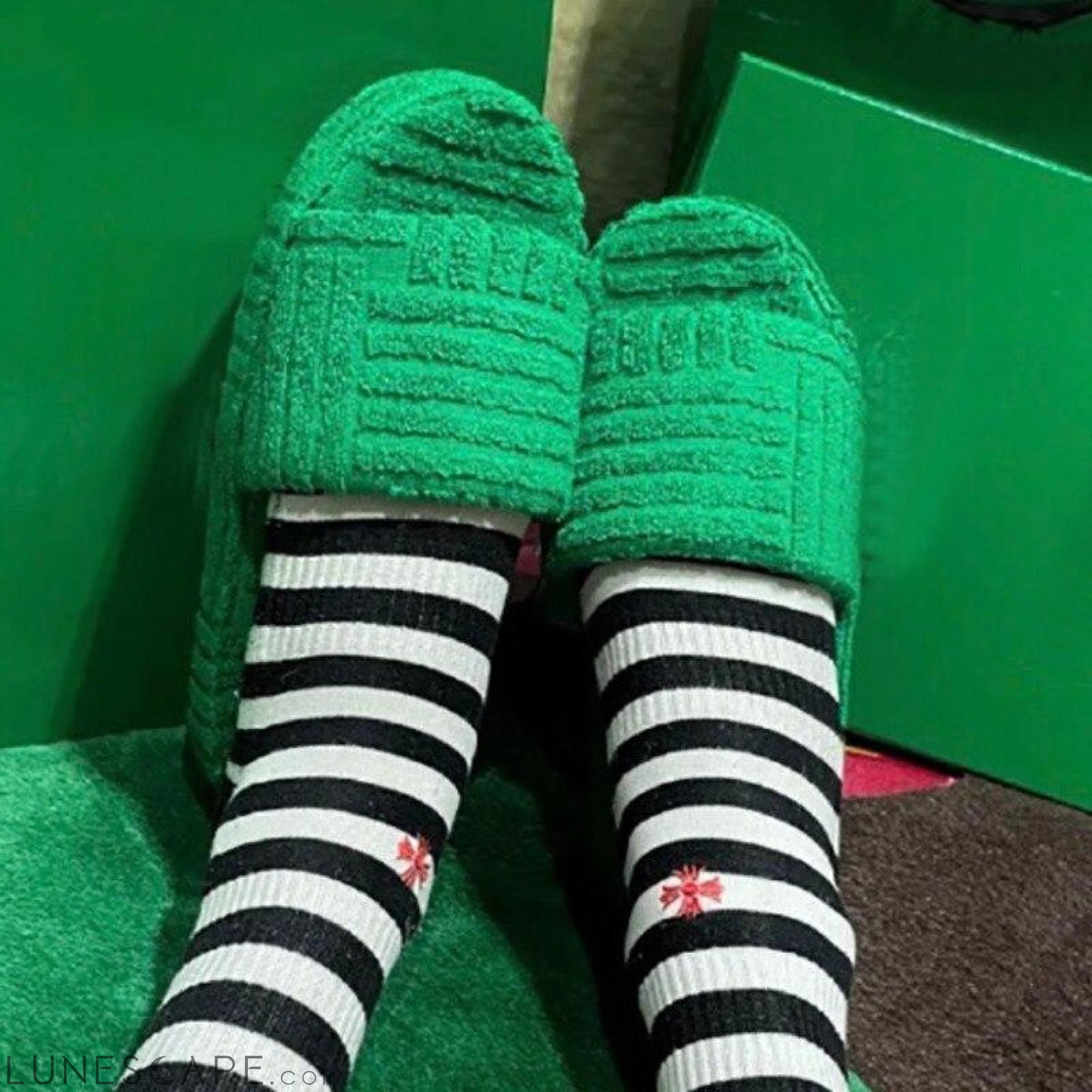 Flat Furry Women Slides Thick Sole Open Toe Terrycloth Slippers Orange LUNESCAPE