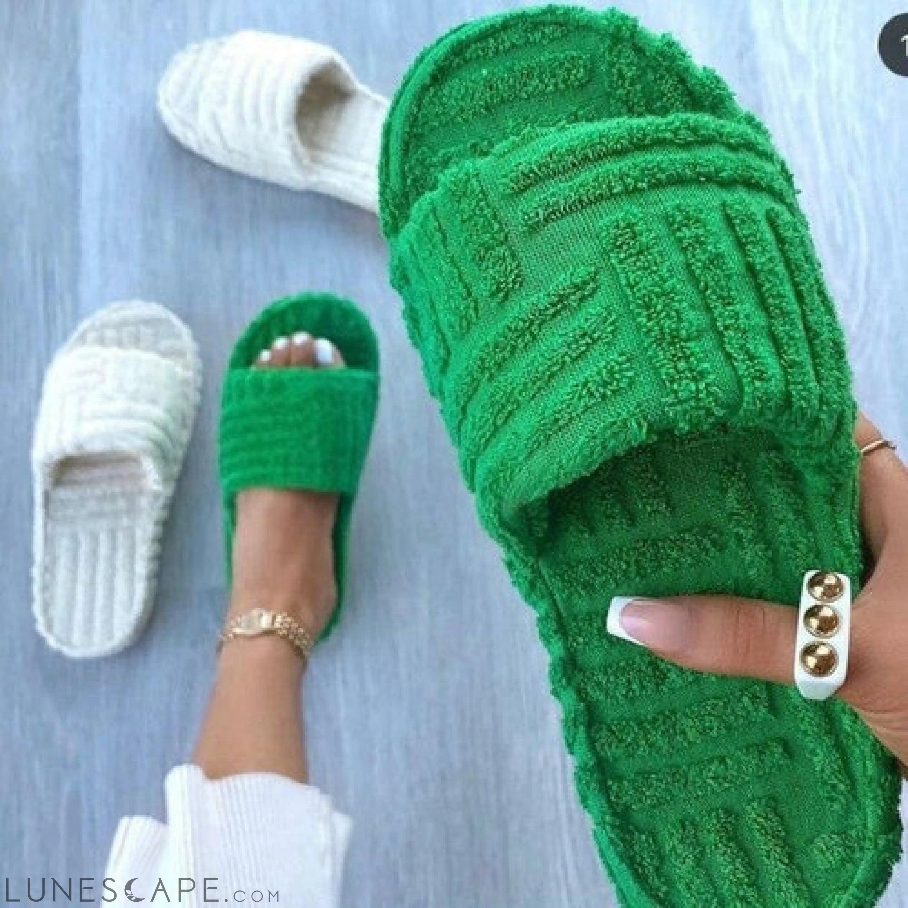Flat Furry Women Slides Thick Sole Open Toe Terrycloth Slippers Orange LUNESCAPE