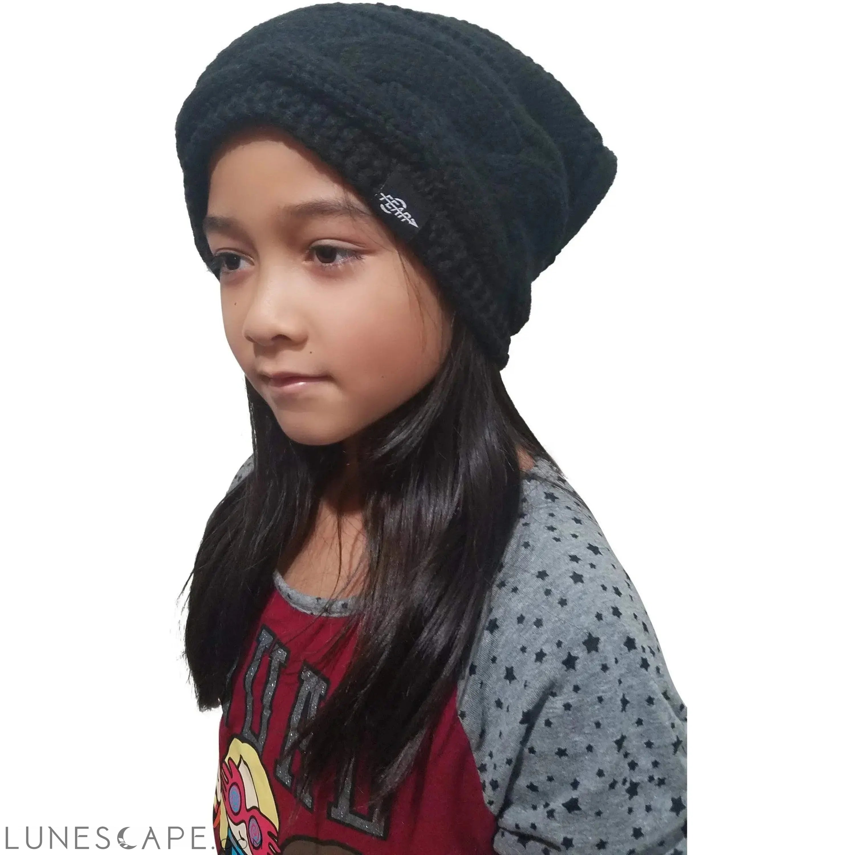 Fleece Lined Knit Slouch Hat - Black LUNESCAPE