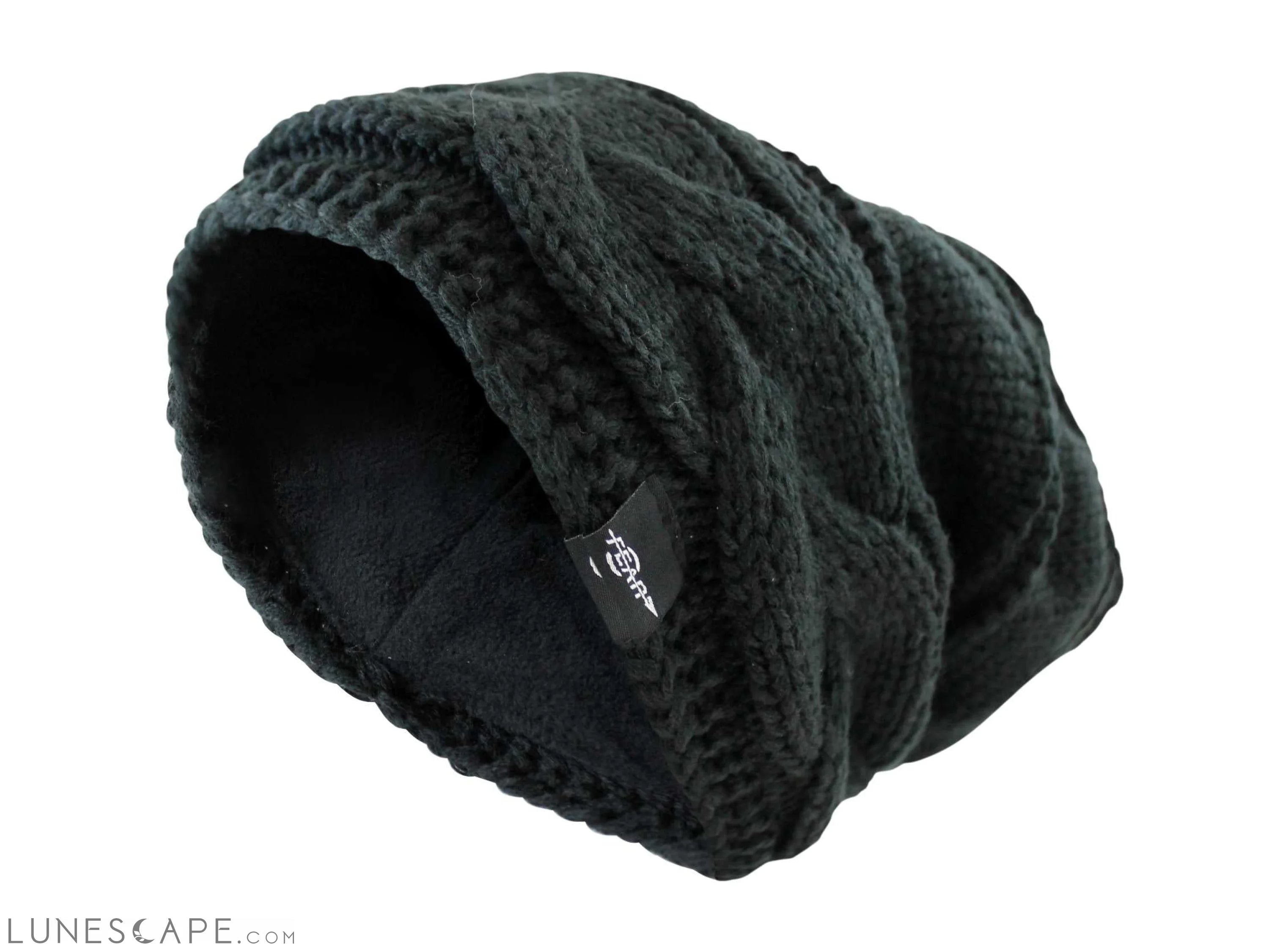 Fleece Lined Knit Slouch Hat - Black LUNESCAPE