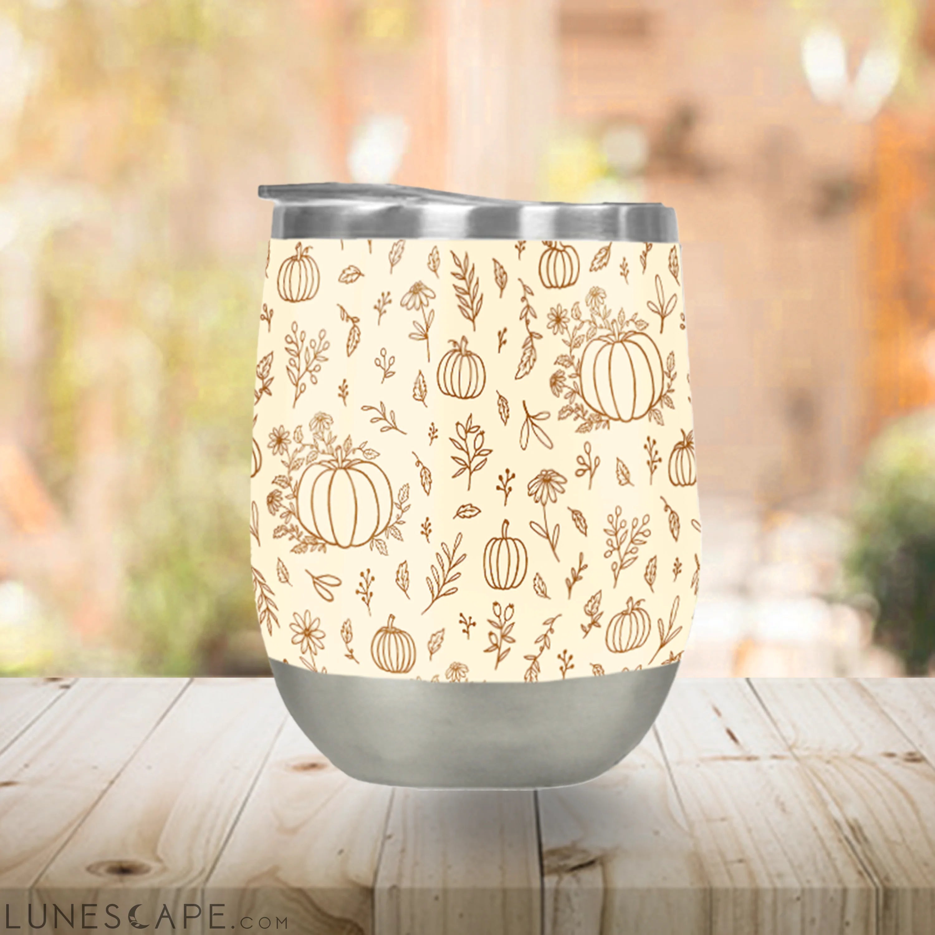 Floral Ink Pumpkin Stemless Wine Tumbler LUNESCAPE
