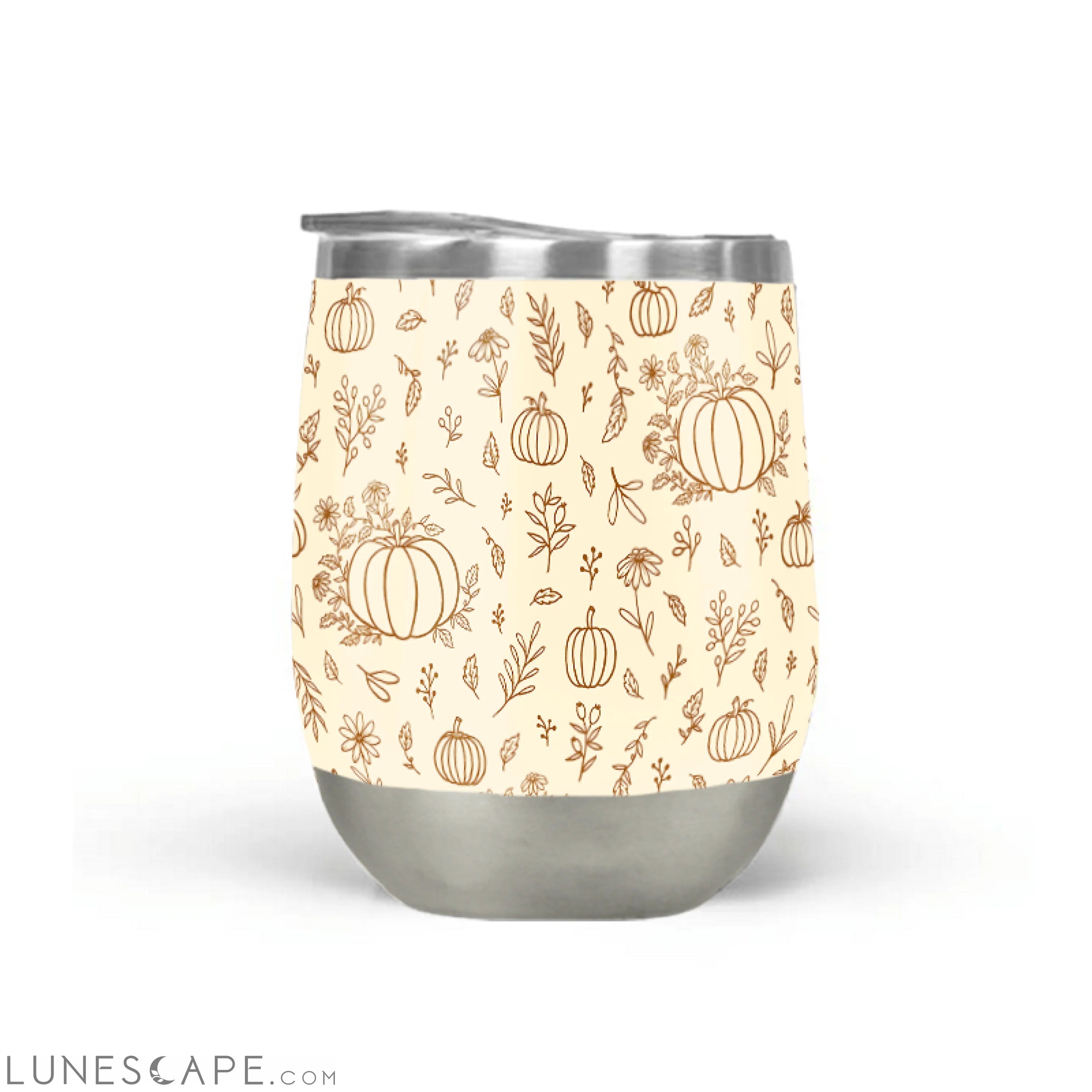 Floral Ink Pumpkin Stemless Wine Tumbler LUNESCAPE