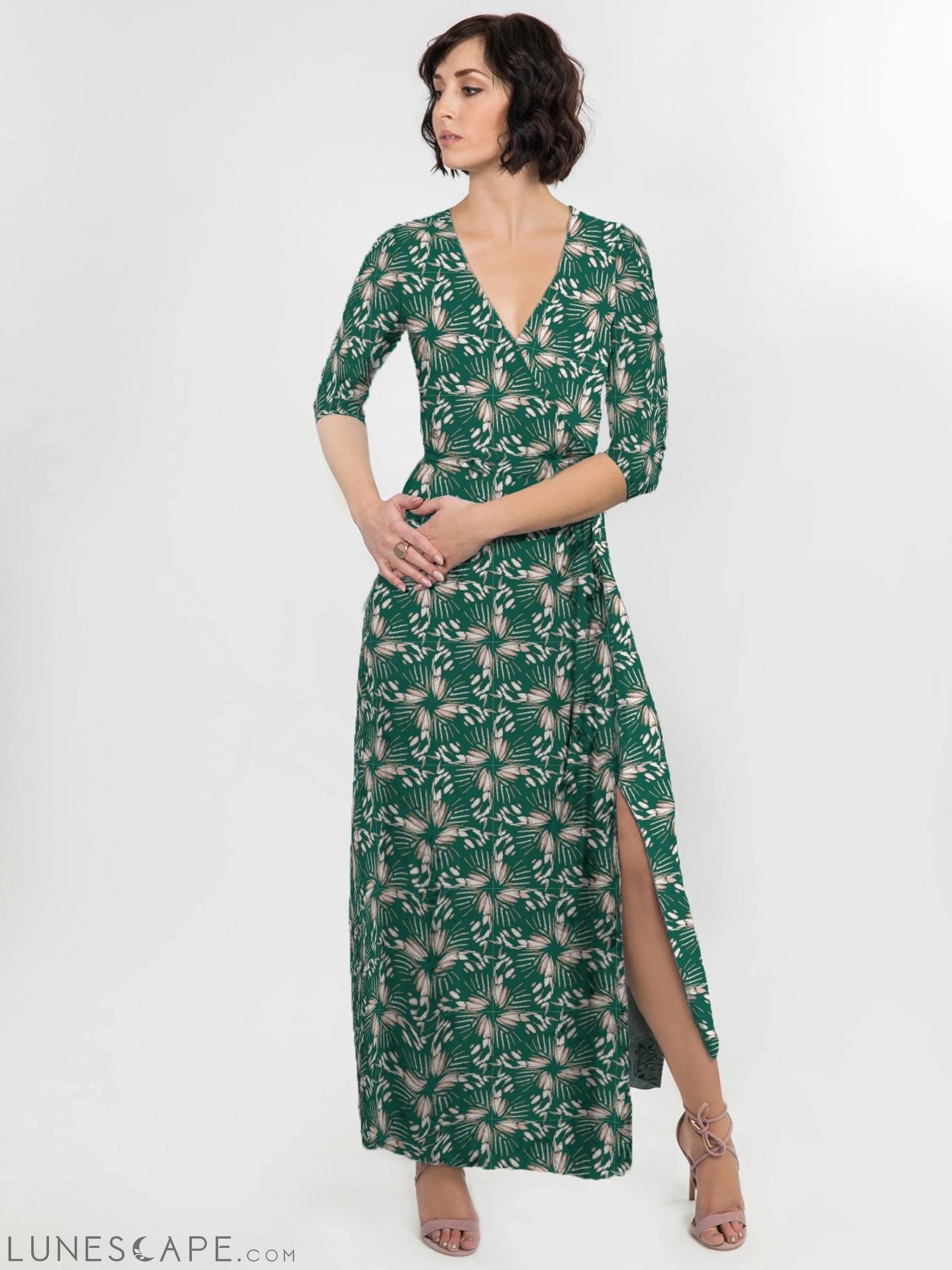 Floral Print Midi Dress - Green LUNESCAPE