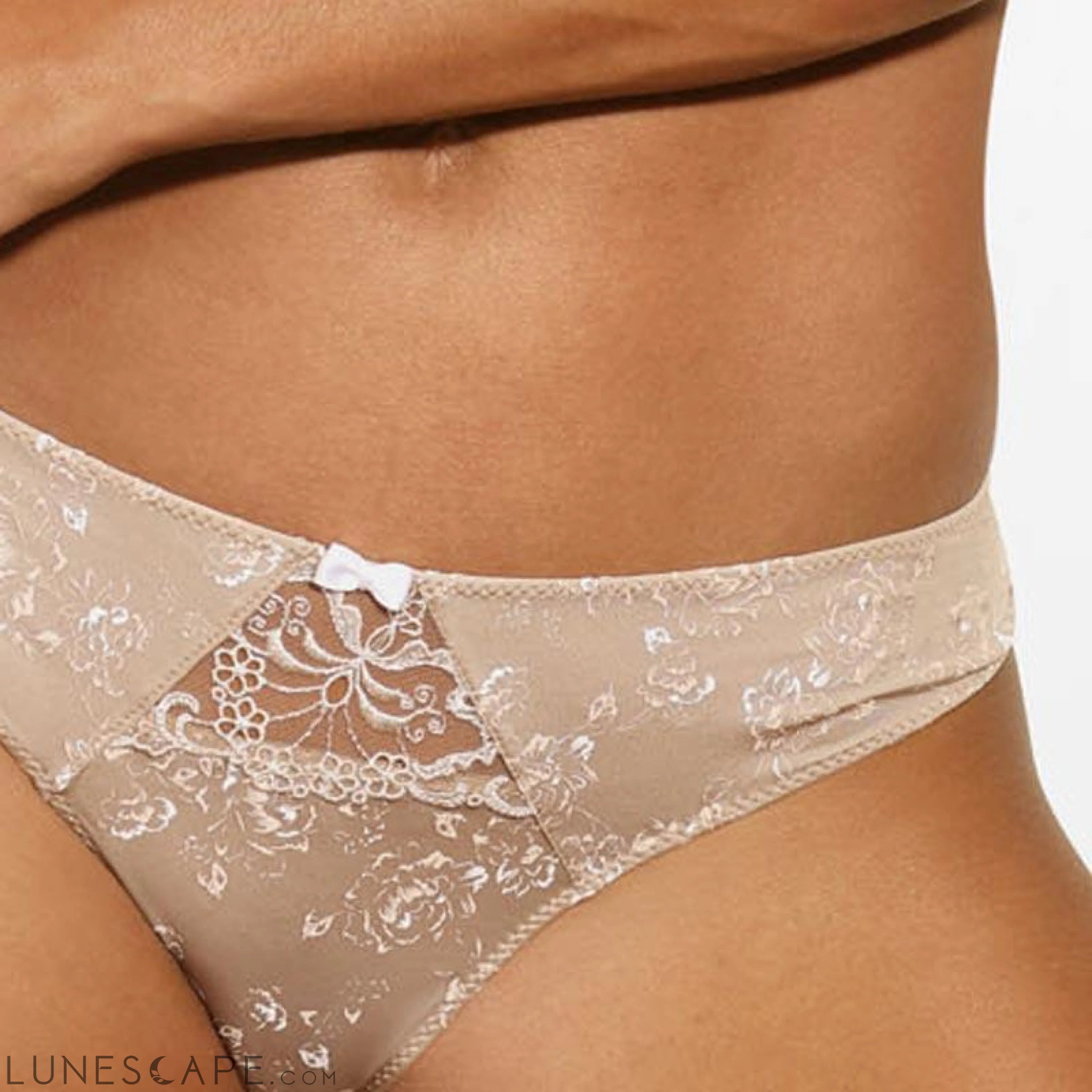 Floral Semi Sheer Thong Panty Sawren Frappe LUNESCAPE