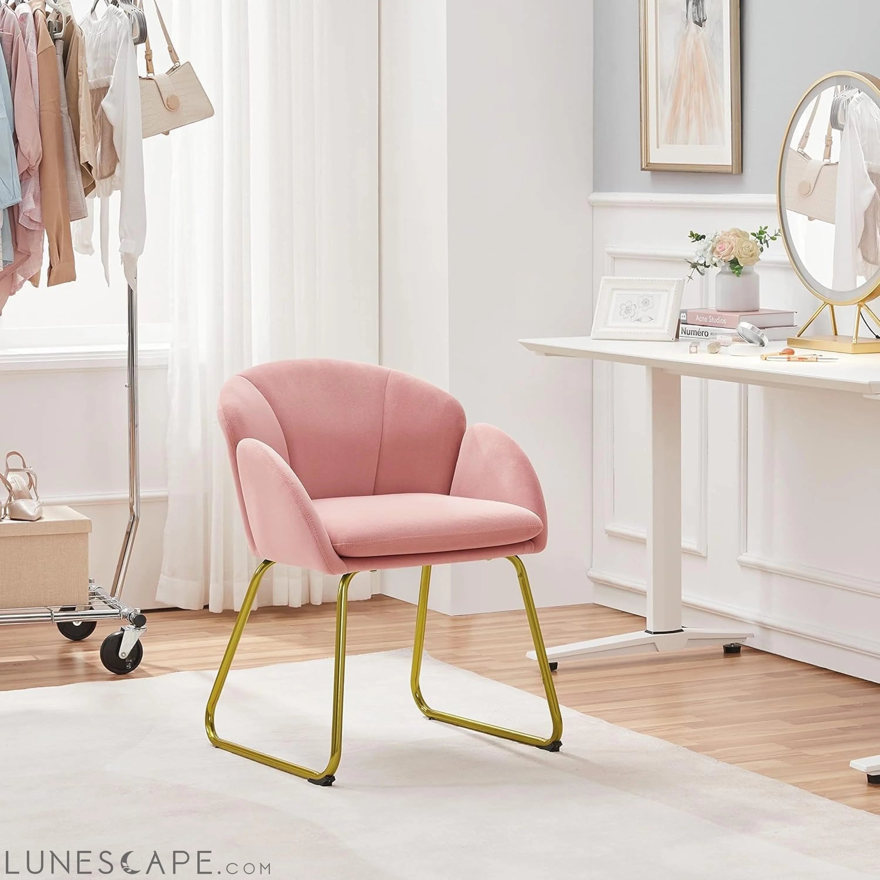 Flower Shape Velvet Vanity Chair Armchair, Modern Side Chair Makeup LUNESCAPE