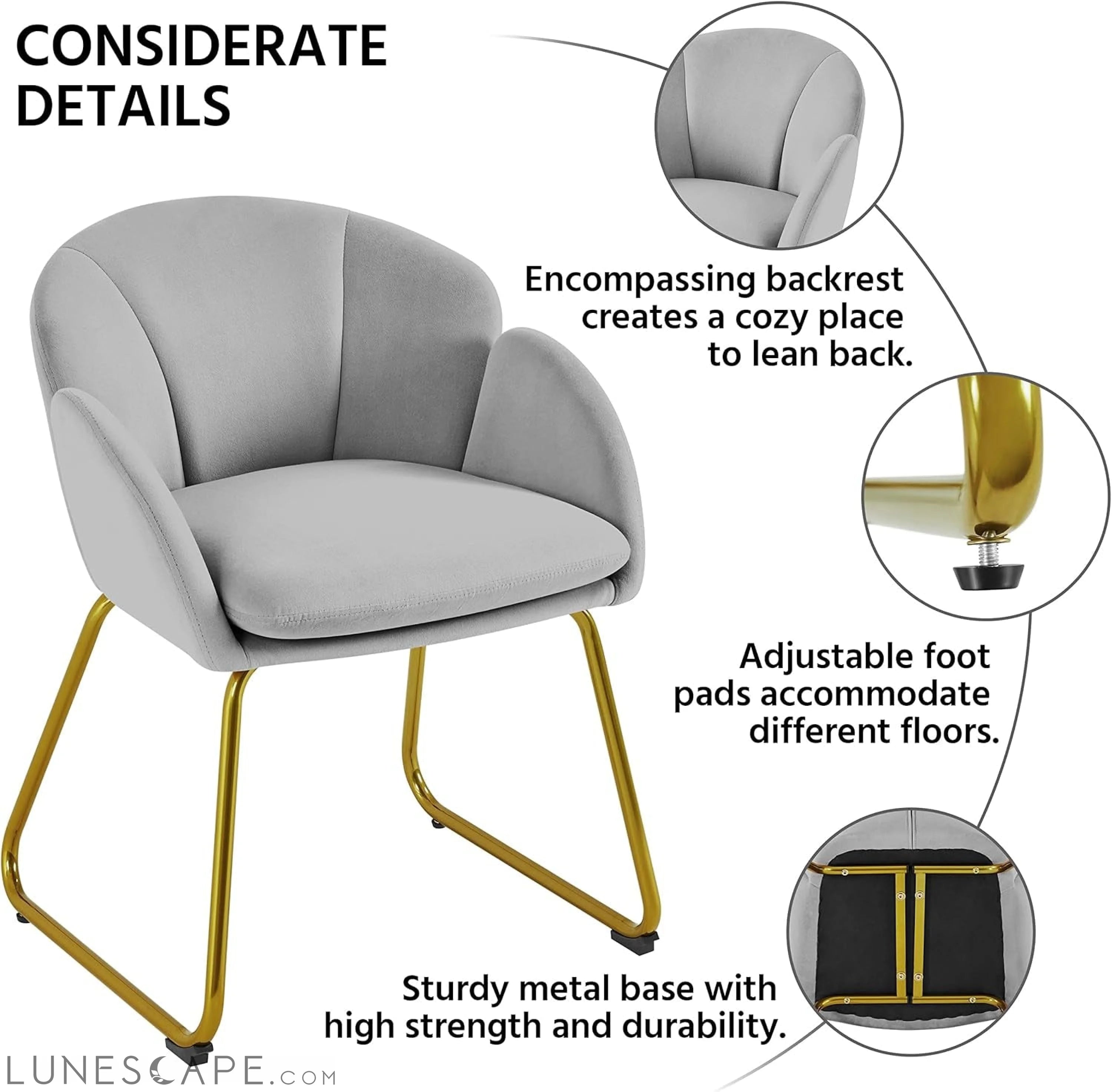 Flower Shape Velvet Vanity Chair, Modern Side Chair Armchair with LUNESCAPE